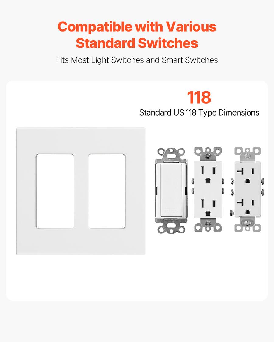 VEVOR Rocker Light Switch Wall Plates, 2 Gang Decorative Outlet Covers ...