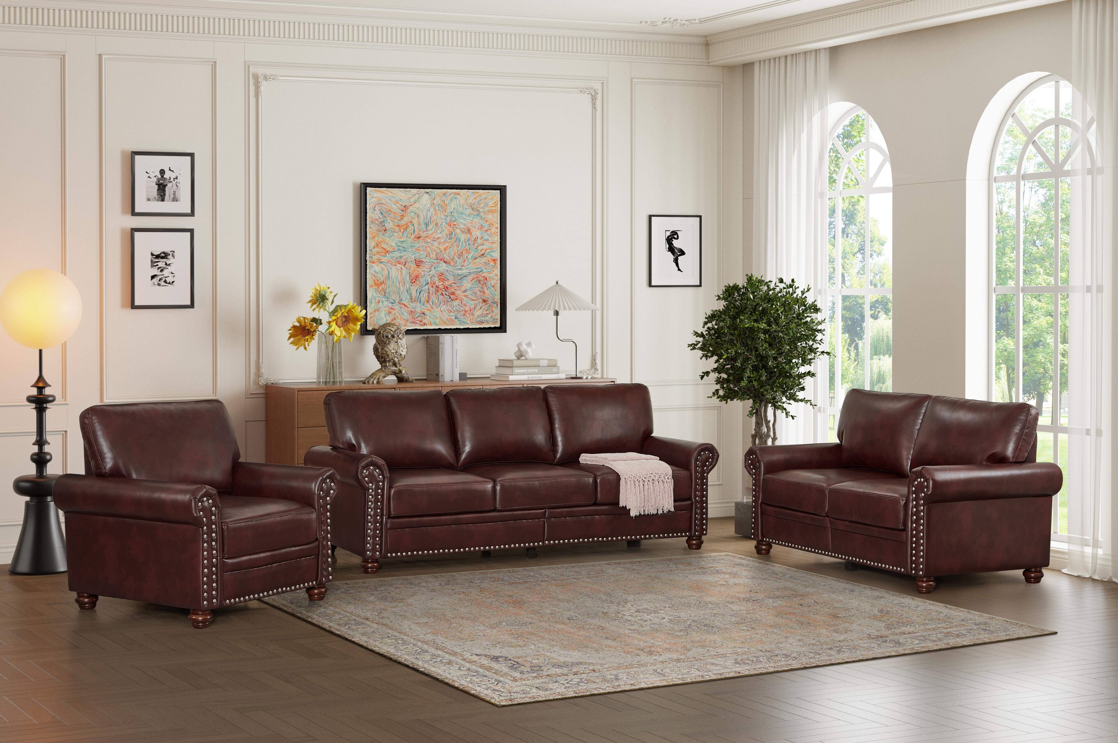 Back. Roomtec - Living Room Sofa with Storage Sofa 123 Sectional Burgundy Faux Leather - Burgundy.