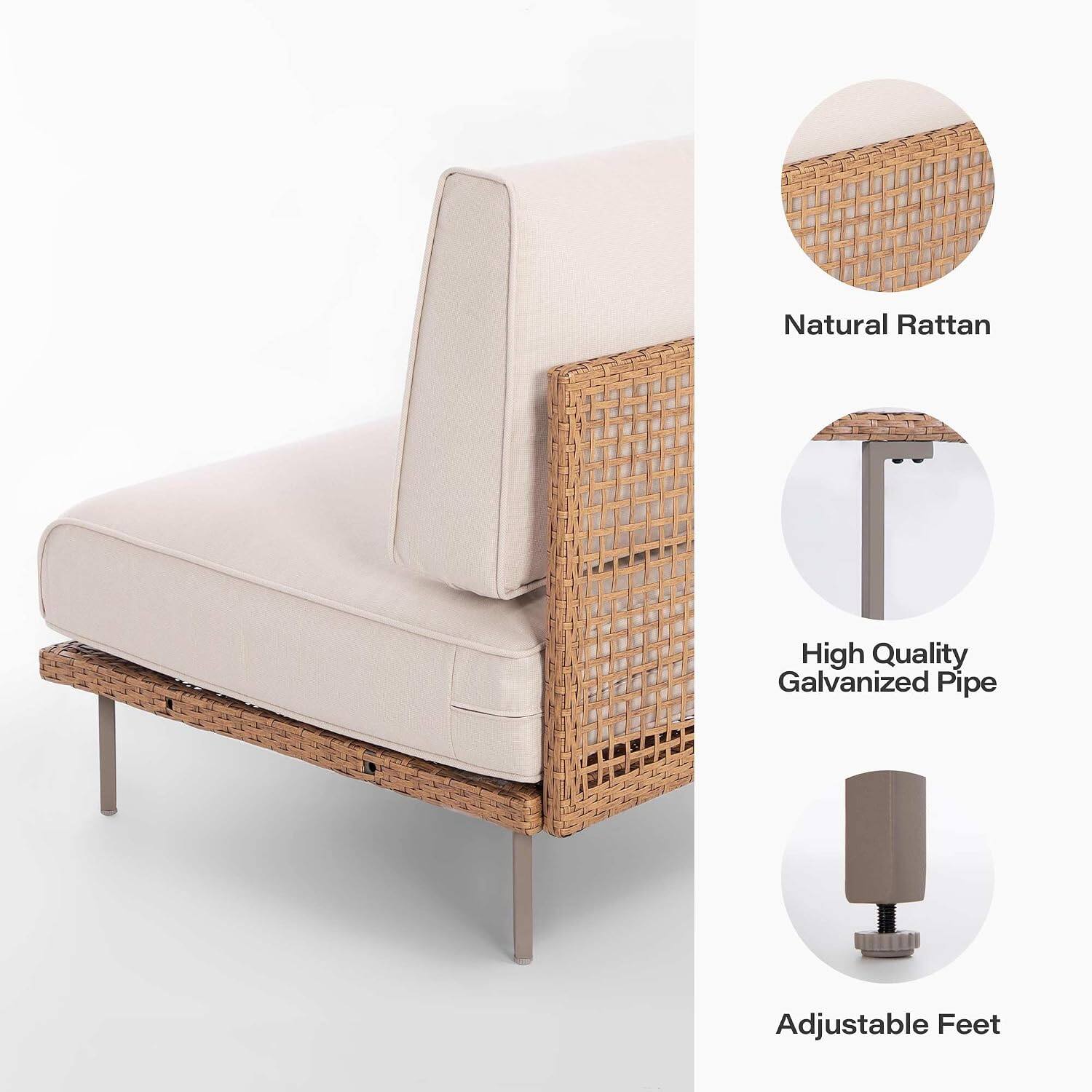 Natural Rattan High Quality Galvanized Pipe Adjustable Feet