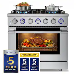 Hauslane - HausPro 36 in. 6 Burners (20,000 BTU) Freestanding Gas Range Range - Stainless Steel