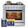 Hauslane - HausPro 36 in. 6 Burners (20,000 BTU) Freestanding Gas Range Range - Stainless Steel