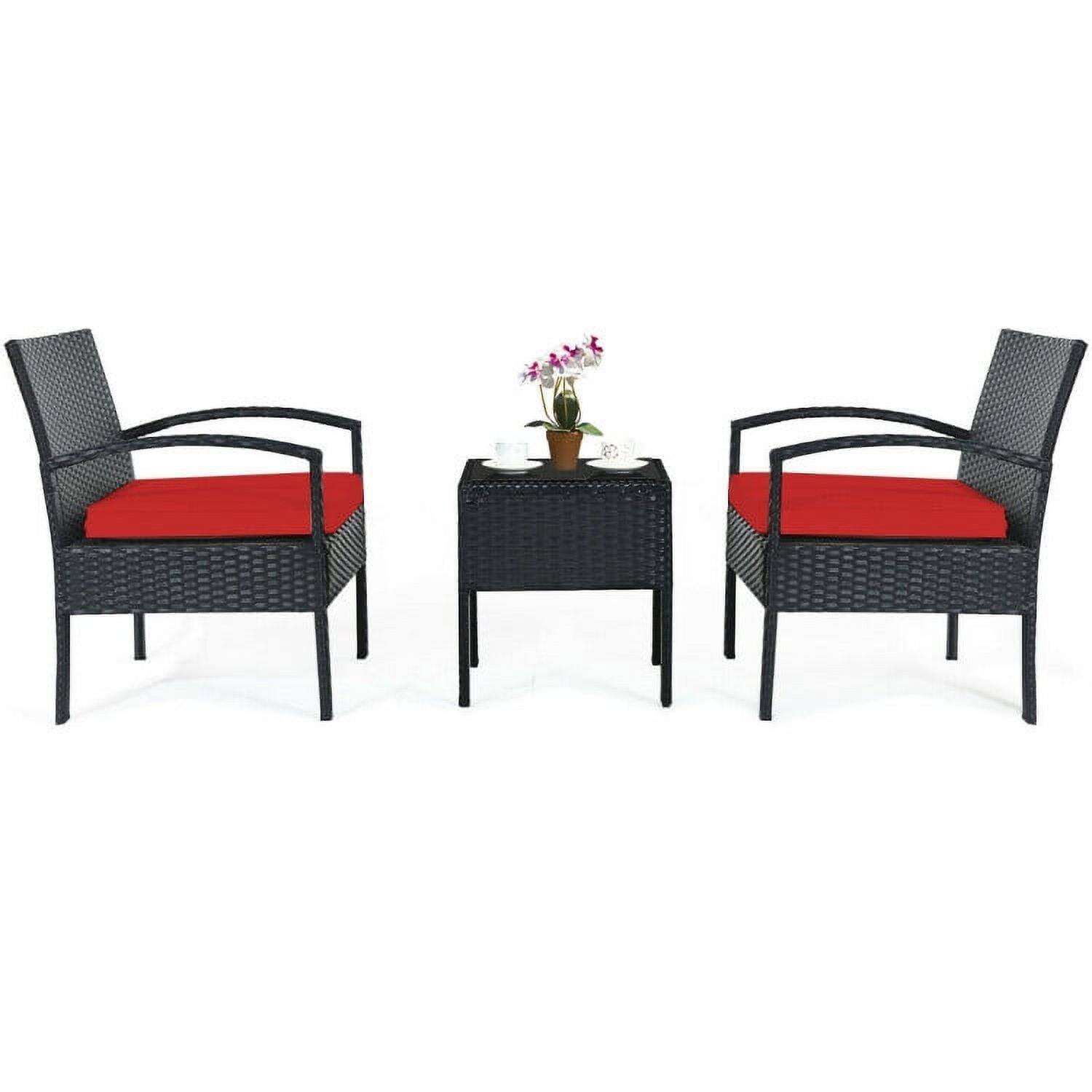 Back. Kadyn - 3 Pc Patio Conversation Bistro Set Outdoor Rattan Patio Conversation Set with Side Table for Garden Porch Yard, Red - Red.