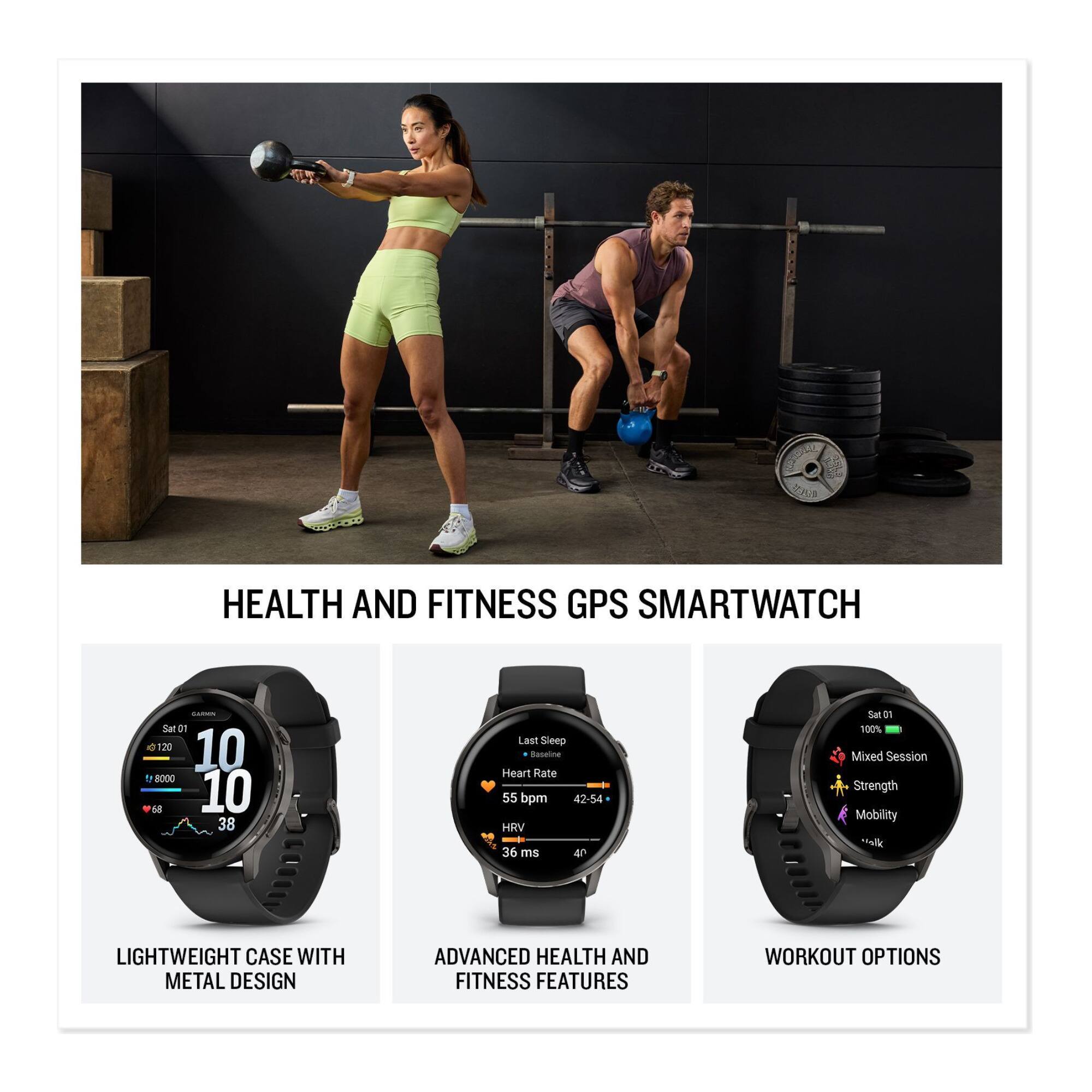 JR HEALTH AND FITNESS GPS SMARTWATCH

Sat 01
120
10 to 120
10 to 38

Last Sleep Baseline
Heart Rate
55 bpm
42-54
HRV
36 ms

Sat 01
100% Mixed Session
Strength
Mobility
Walk

LIGHTWEIGHT CASE WITH METAL DESIGN
ADVANCED HEALTH AND FITNESS FEATURES
WORKOUT OPTIONS