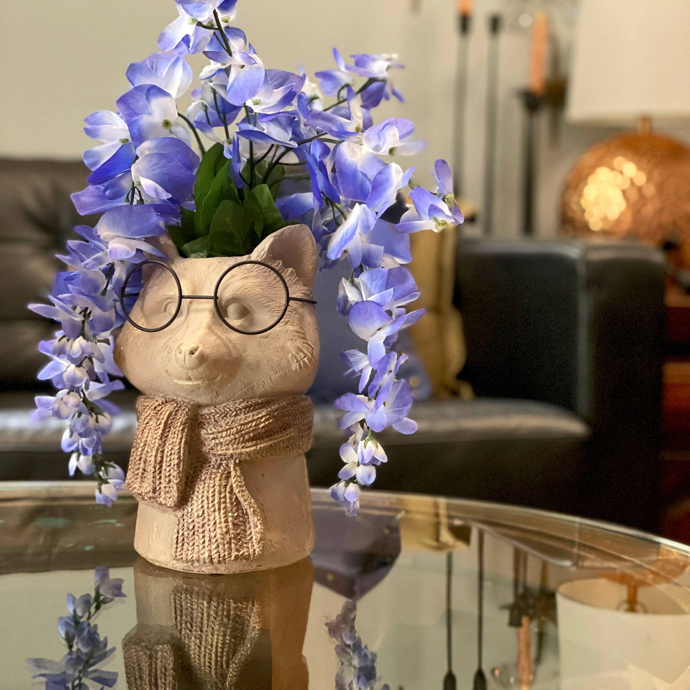 Alt View 4. Things2Die4 - Bespectacled Fox Cement Vase 8.25in – Cute Fox Planter, Animal Flower Pot, Gift - Taupe.