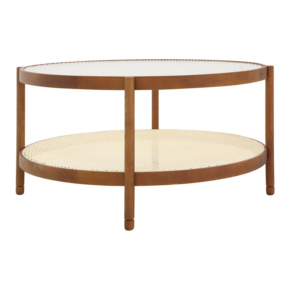Front. Ecooso - Modern Farmhouse Nesting Coffee Table Set: 1 Large + 1 Small Round Table - Brown.