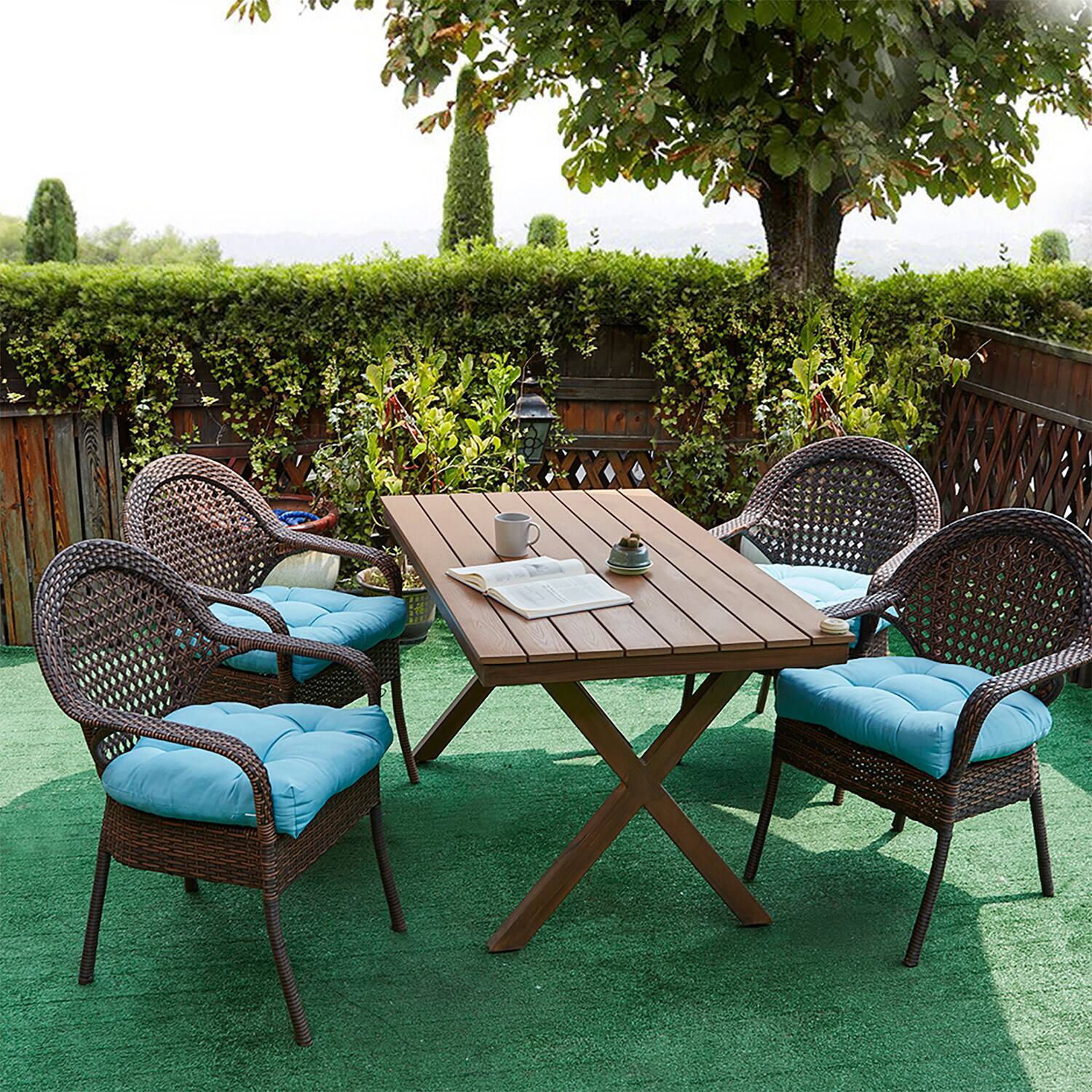 Alt View 1. Sweet Home Collection - Patio Cushions Indoor/Outdoor Chair Pads Tufted 19" x 19", 12-Pack - Teal.