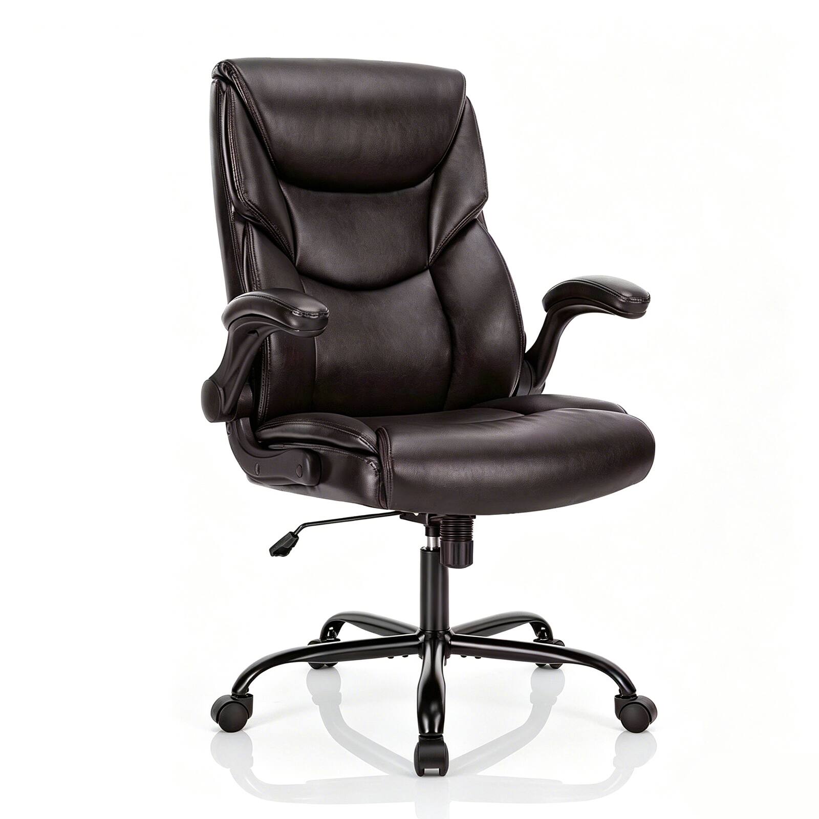 Front. Sweet - High Back Ergonomic Executive Office Chair with Lumbar Support Flip-Up Armrests, PU Leather Desk Chair, Brown - Brown.