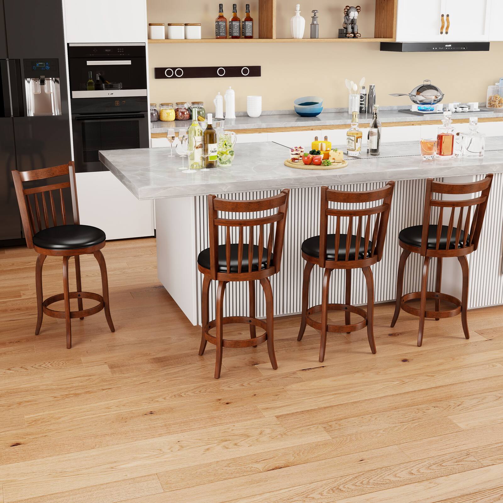 Alt View 4. Costway - Costway 24" Swivel Bar Stools Set of 2 with Backs, Solid Wood Legs & Footrest for Home Bar - Expresso.