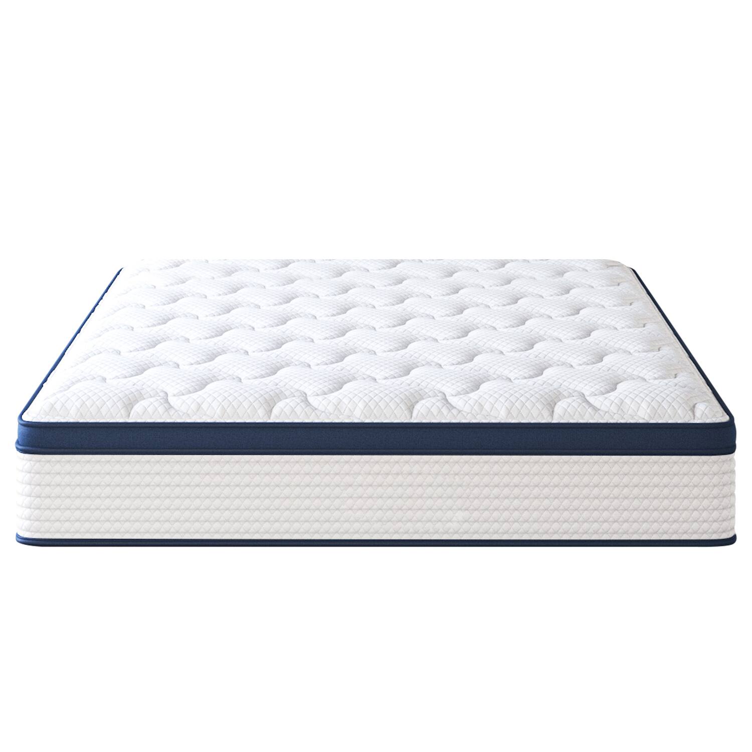Front. Glintex - 10" Queen Memory Foam Hybrid Mattress, Medium Firm Cooling Design for Pressure Relief - White/Blue.