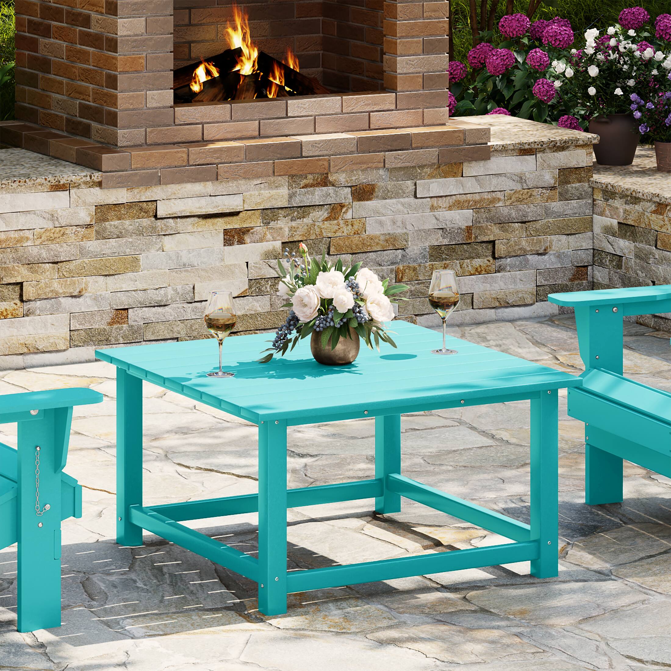 Angle. WestinTrends - WestinTrends Malibu Low Outdoor HDPE Square Patio Coffee Table - Turquoise.