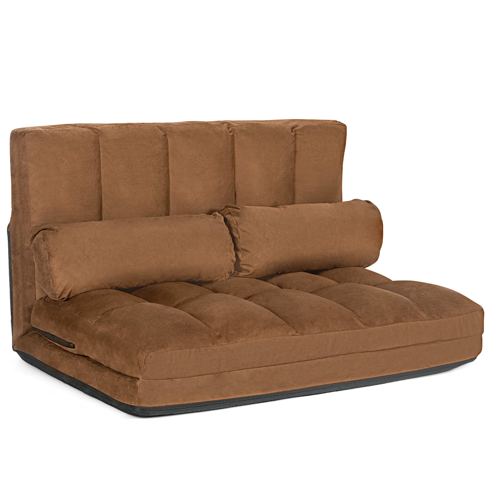 Front. Costway - Costway Foldable Floor Sofa Bed 6-Position Adjustable Couch w/ 2 Pillows Brown - Brown.