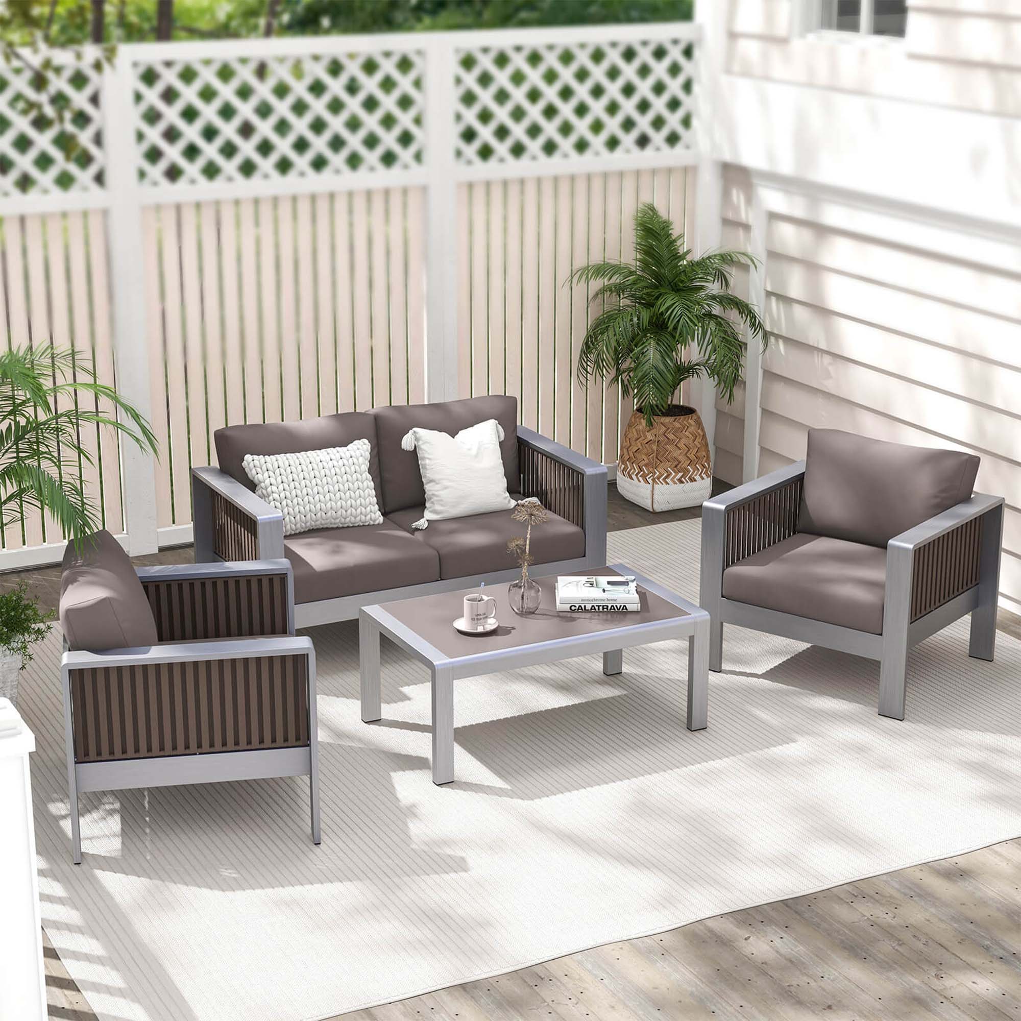 Alt View 1. Costway - Costway 2 PCS Aluminum Single Sofa Outdoor Furniture Set with Thick Back & Seat Cushions - Grey.