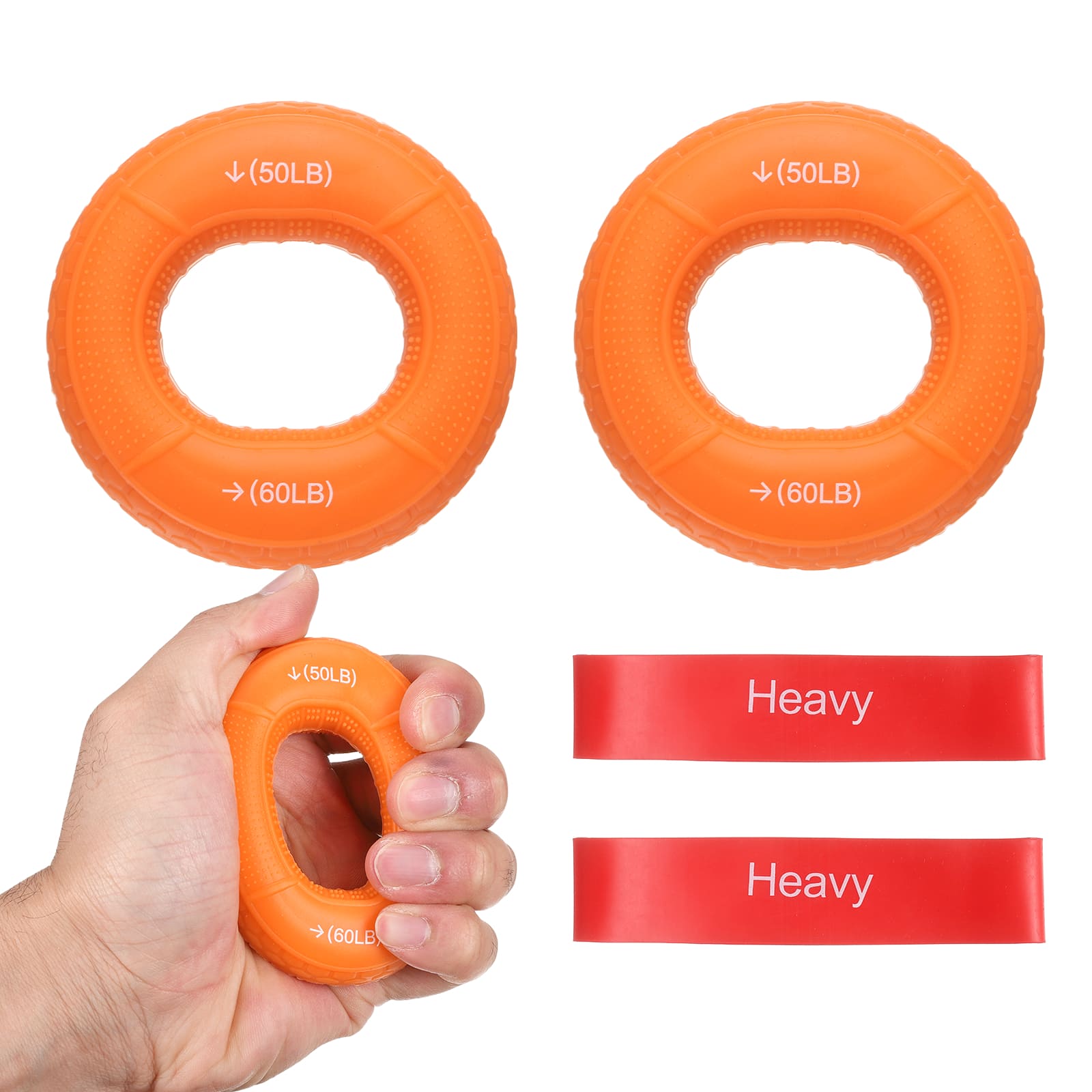 Unique Bargains - Silicone Ring Grip Strength Trainer with Finger Extension Band Forearm Trainer Kit 50-60LB & 4pcs - For Climbing Workout - Orange