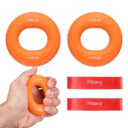 Unique Bargains - Silicone Ring Grip Strength Trainer with Finger Extension Band Forearm Trainer Kit 50-60LB & 4pcs - For Climbing Workout - Orange