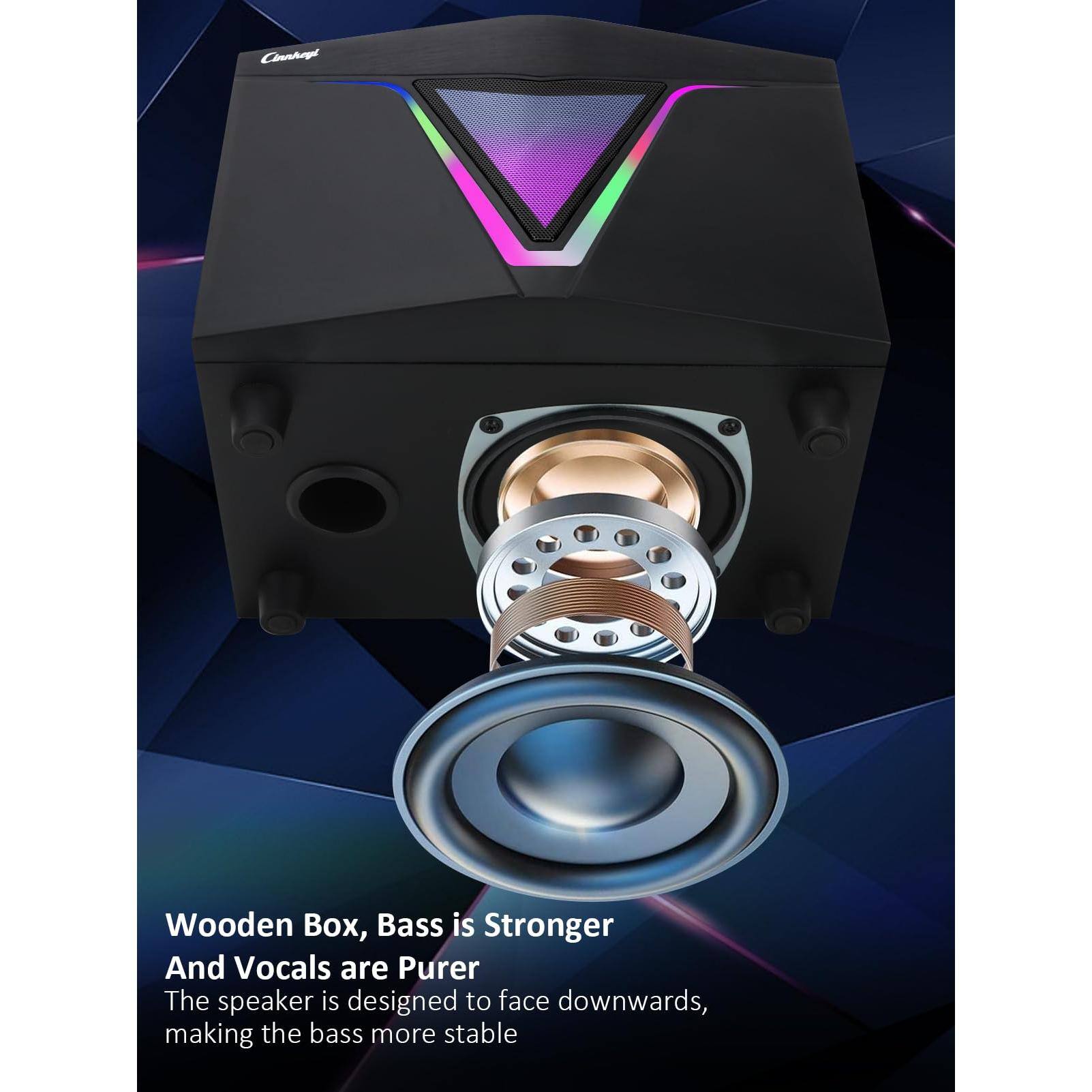 Wooden Box, Bass is Stronger  
And Vocals are Purer  

The speaker is designed to face downwards, making the bass more stable