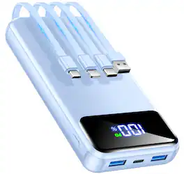 Trigiz - 50,000mAh 22.5W Fast Charging Power Bank/Portable Charger with Built-in Cables, Travel Essential for iPhone/Android/iPad - Blue