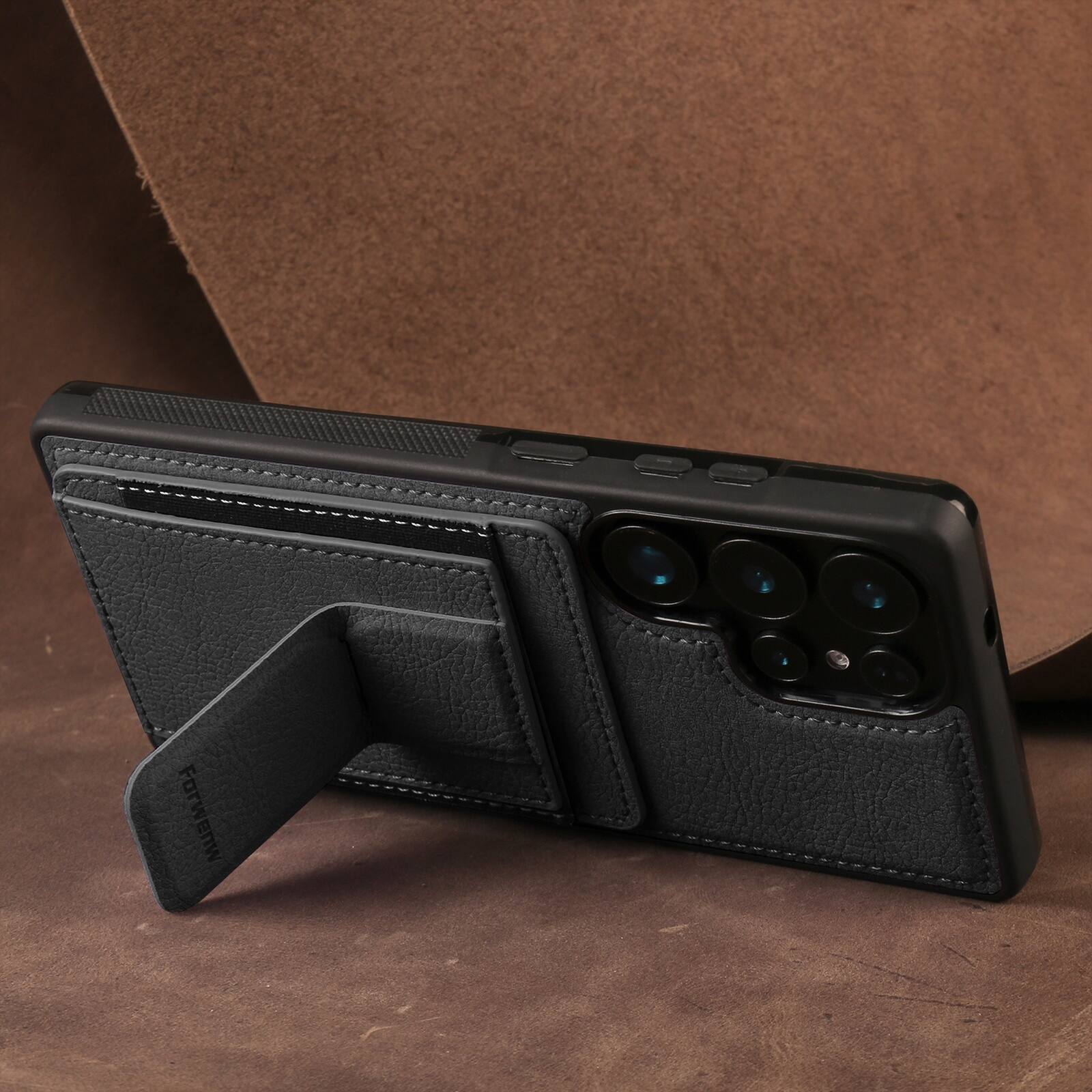 Alt View 3. Dteck - Slim Card Holder Case for Samsung Galaxy S26 Ultra, Shockproof Wallet Protective Cover with Kickstand - Black.