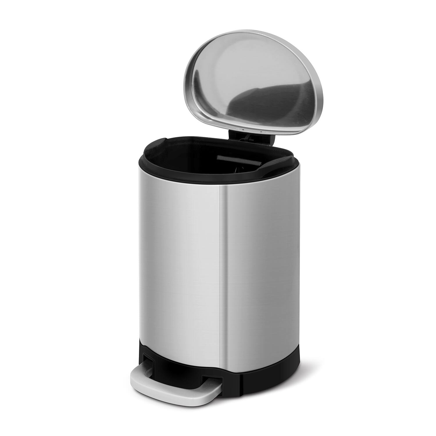 Left. Innovaze - 10.6 Gal./40 Liter Stainless Steel Semi-round Step-on Trash Can for Kitchen - Sliver.