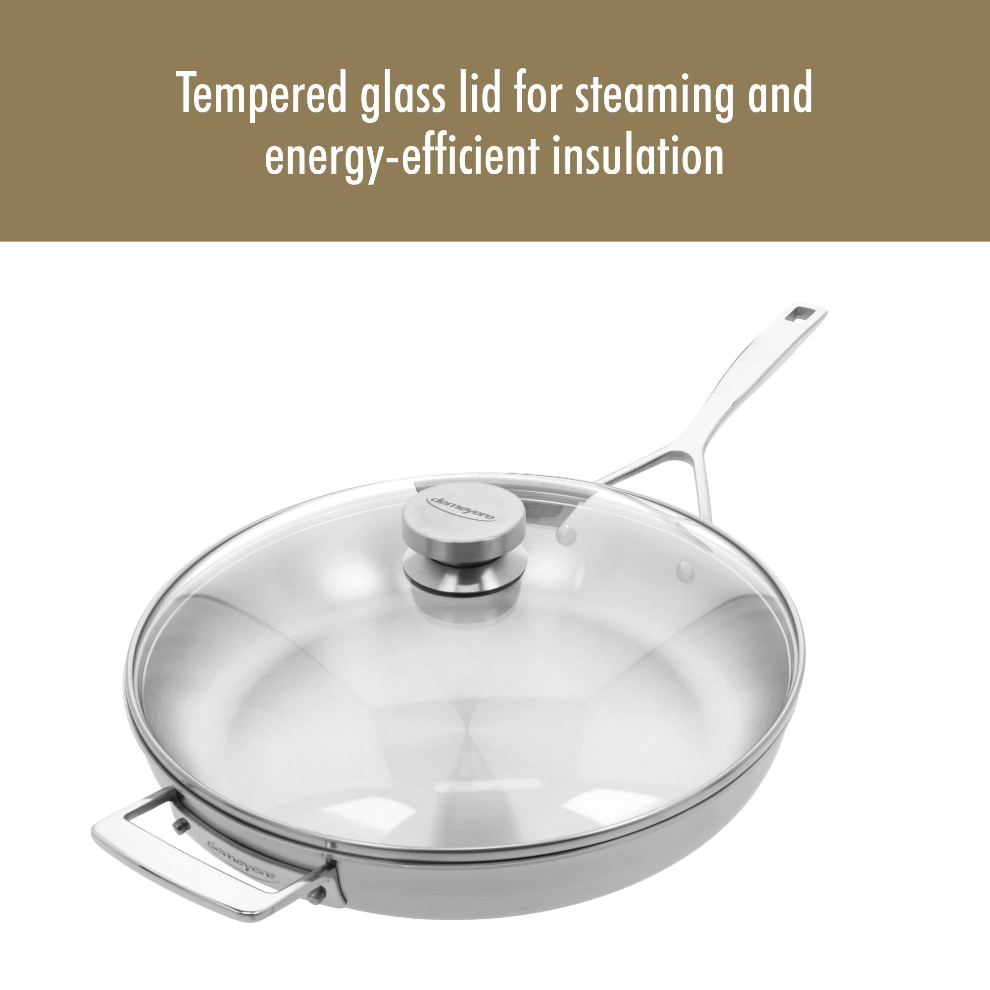 Tempered glass lid for steaming and energy-efficient insulation