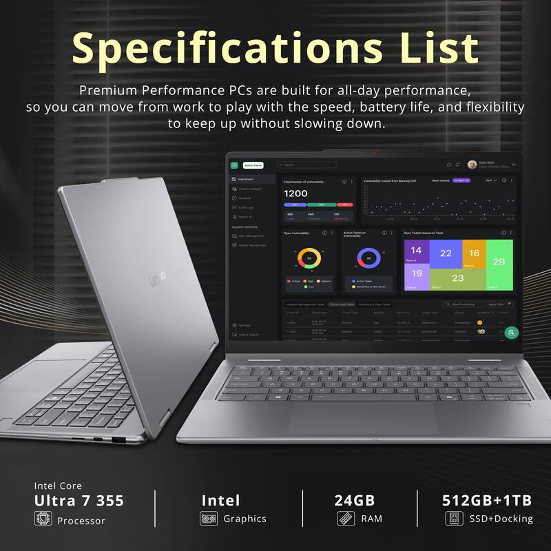 Specifications List

Premium Performance PCs are built for all-day performance, so you can move from work to play with the speed, battery life, and flexibility to keep up without slowing down.

Intel Core Ultra 7 355 Processor
Intel Graphics
24GB RAM
512GB+1TB SSD+Docking