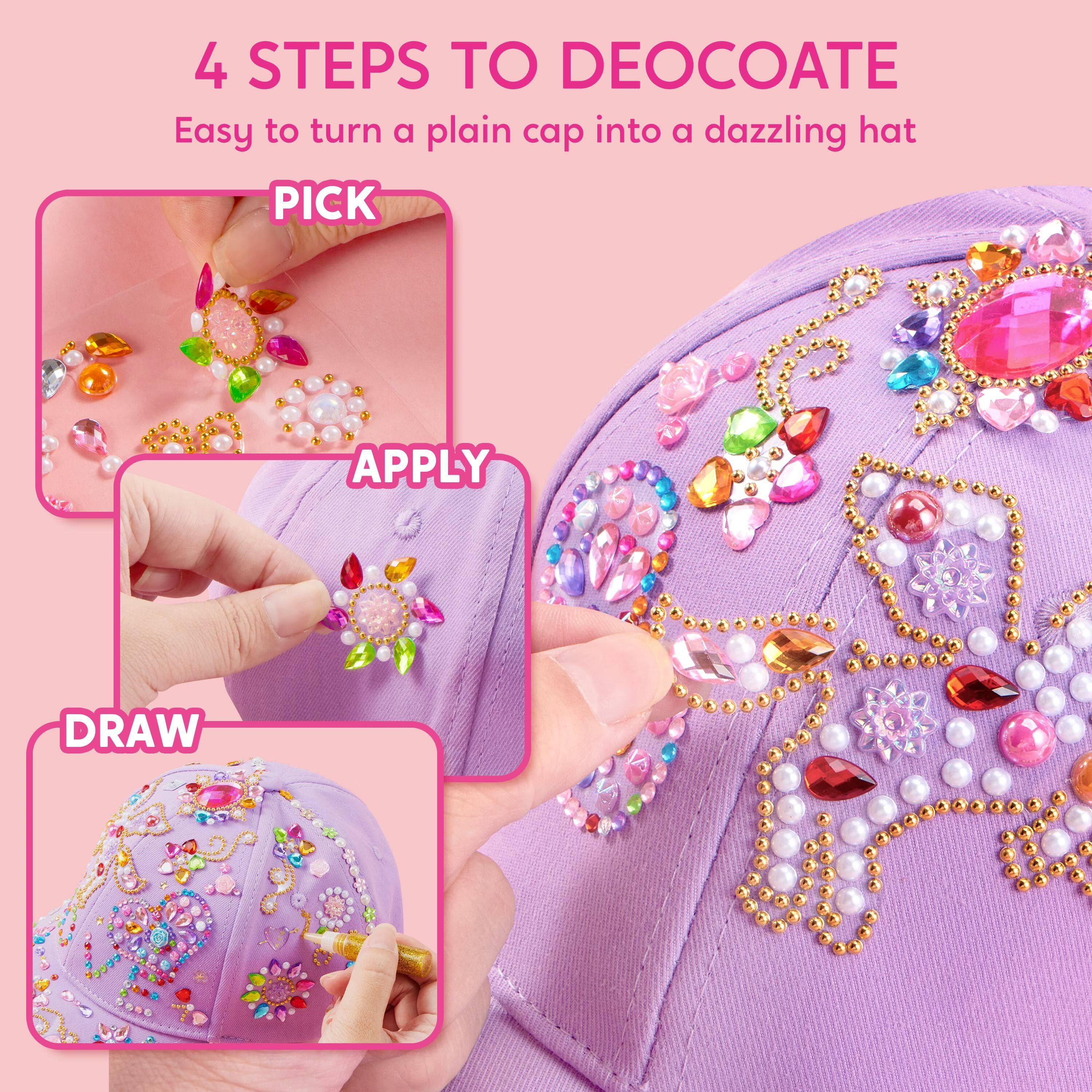 4 STEPS TO DEOCOATE  
Easy to turn a plain cap into a dazzling hat  

PICK  
APPLY  
DRAW