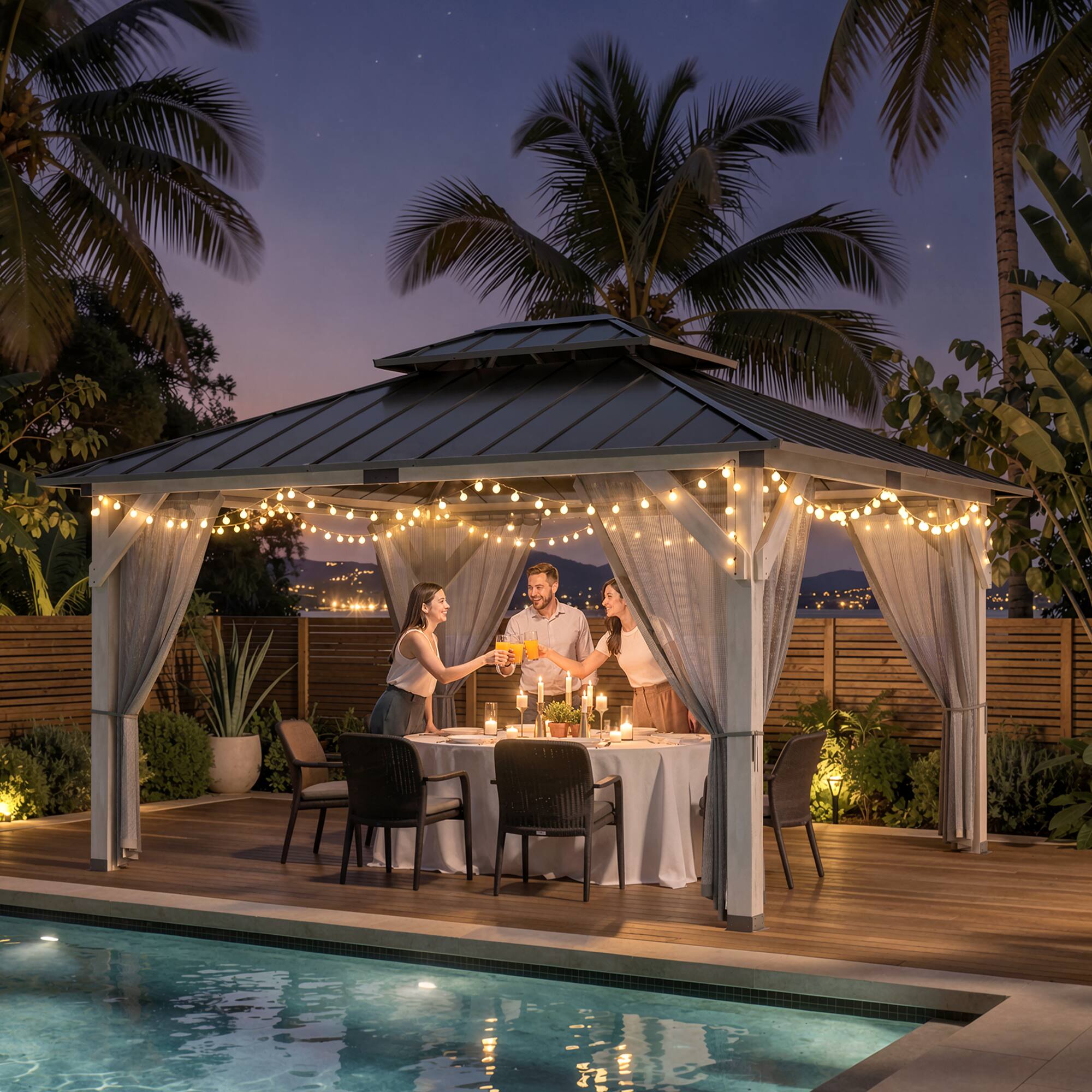 Alt View 7. Ovios - Heavy Duty Wood Patio Gazebo with Double Roof for Outdoor Backyard & Garden - 12'x14'.