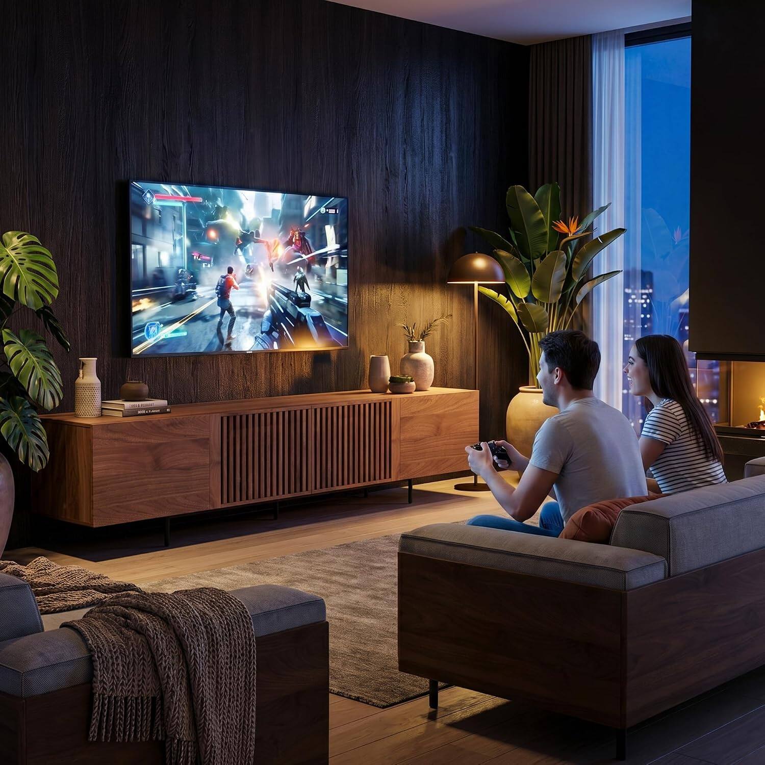 Left. luck idea - Mid-Century Modern TV Stands 94.48"  Consoles,up to100'' Media Centerw/ Cabinets & wood Doors&Metal Frame,Walnut-colored - brown.