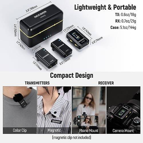 Neewer CM28 Wireless Lav Mic System, 1 RX + 2 TX + Charging Case