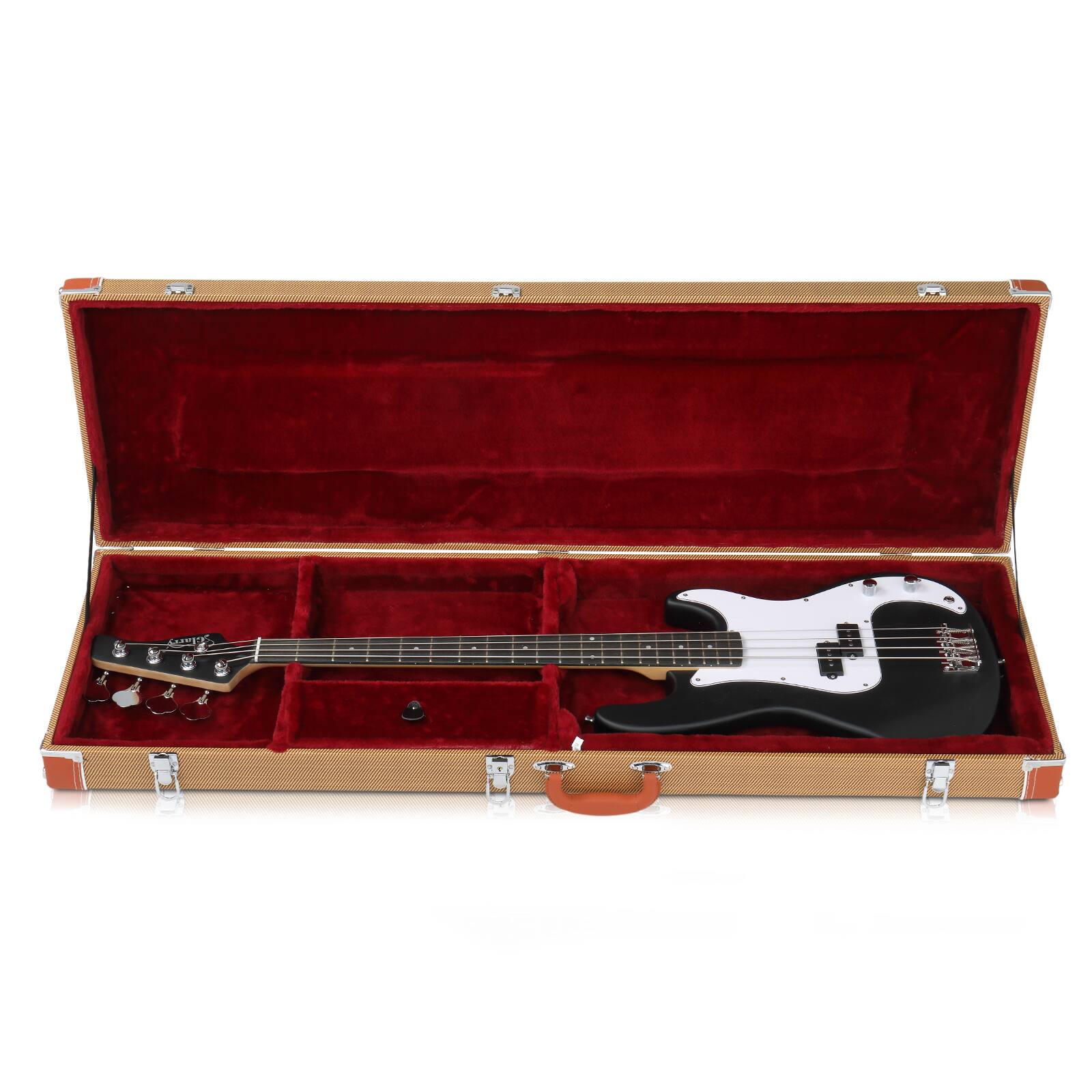 Left. Winado - Microgroove Hard Shell Fits Electric Bass Case Black With Lockable.