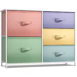 Sorbus - Dresser with 5 Drawers - Storage Chest Organizer with Steel Frame, Wood Top, Handles, Fabric Bins - Pastel