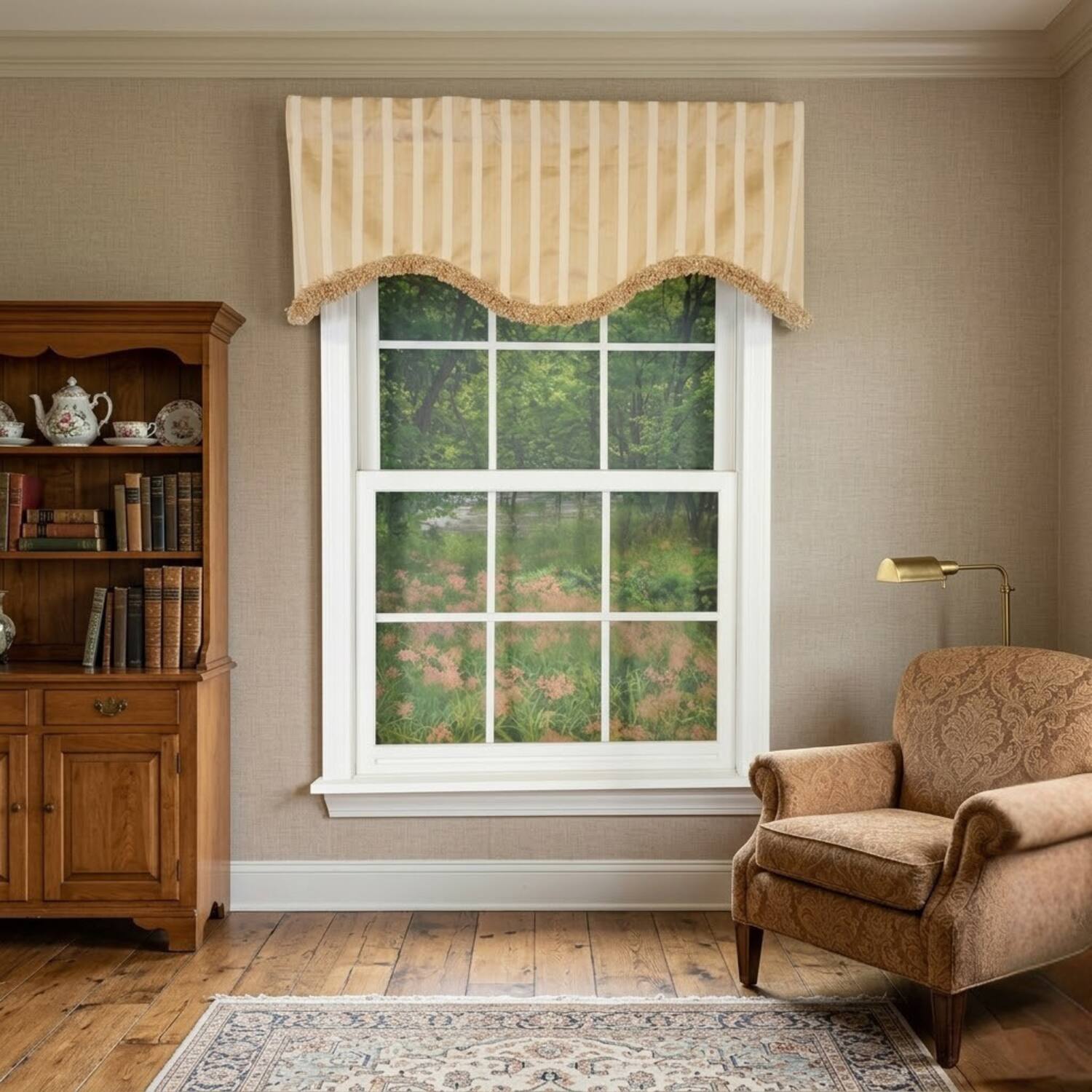 Angle. RLF Home - RLF Home Nugett Trimmed Cornice Window Valance 100% Cotton Lined Rod Pocket 50" x 17" Gold - Gold.