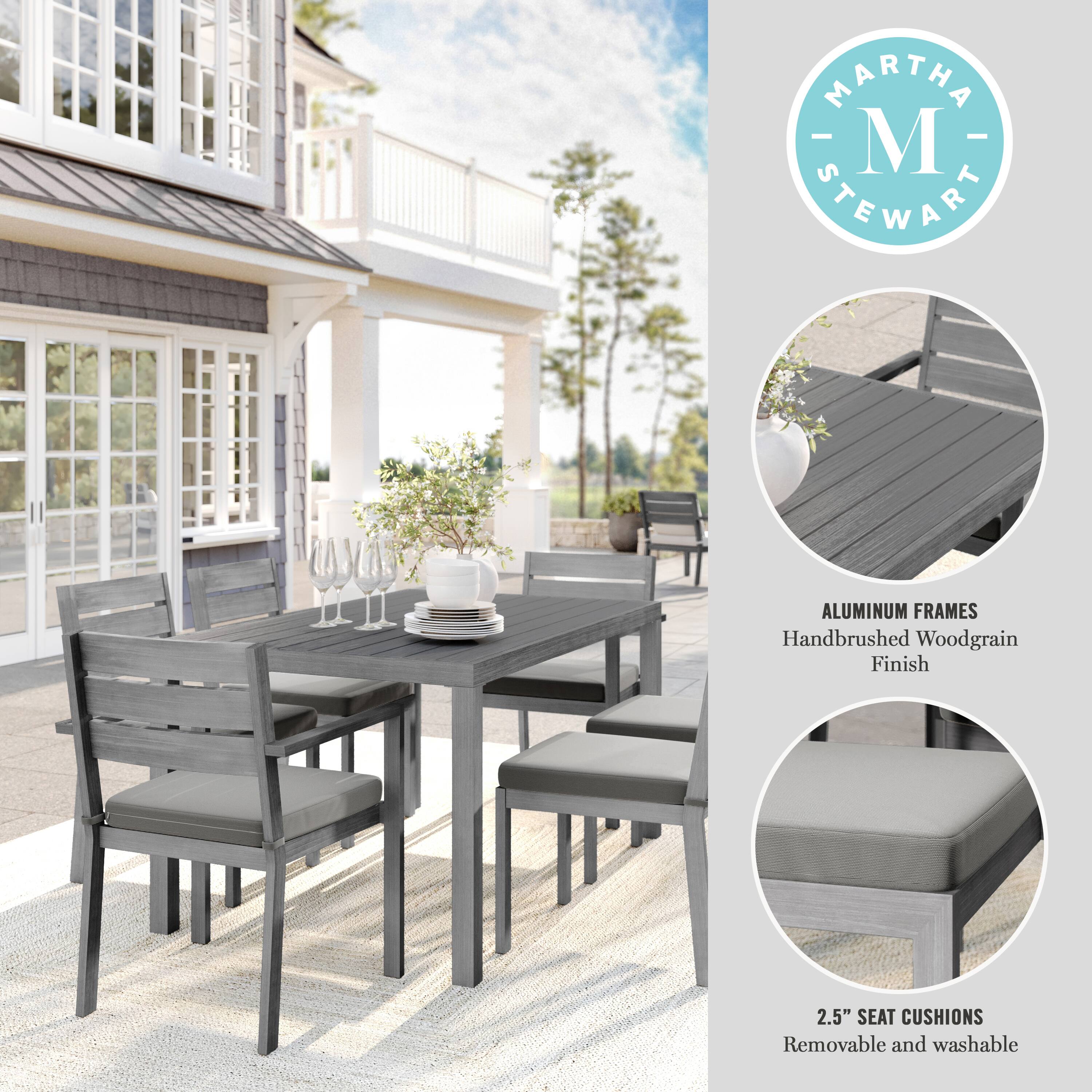 Martha Stewart Aluminum Frames Handbrushed Woodgrain Finish 2.5" Seat Cushions Removable and Washable