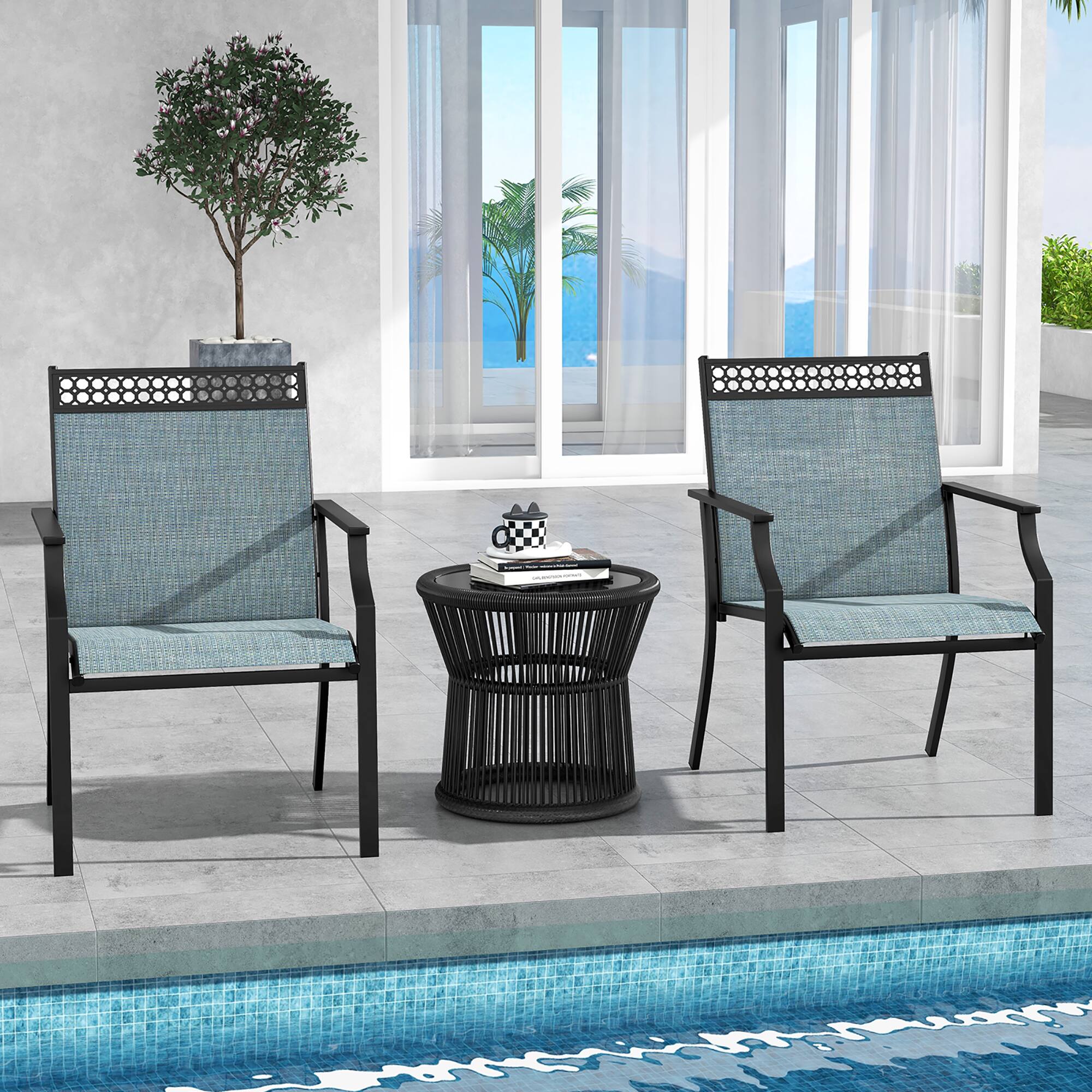 Alt View 3. Gymax - Gymax Patio Dining Chairs Set of 4 All Weather Outdoor Chairs w/ High Back & Armrests Blue - Blue, Black.