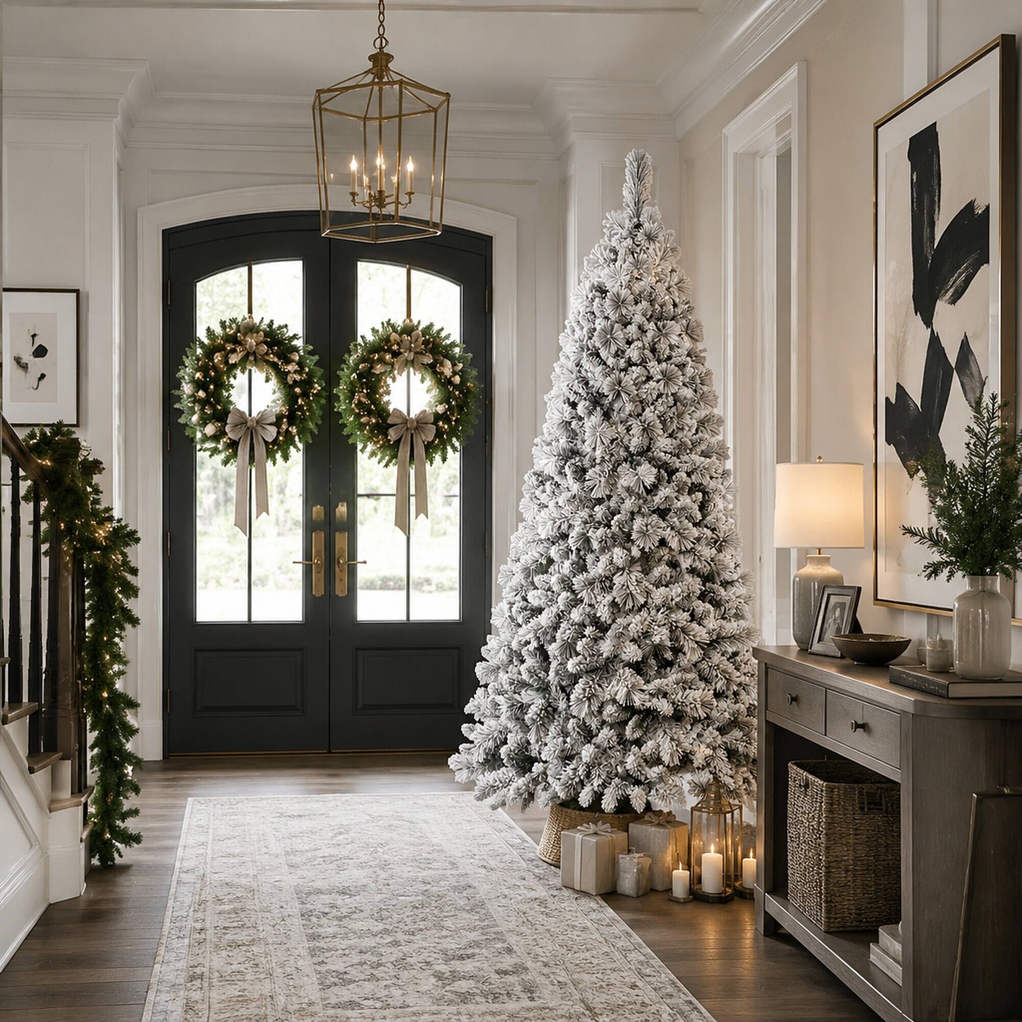 RYHNUYNE 8FT Flocked Christmas Tree, 1445 Snowy PVC Hard Needle ...