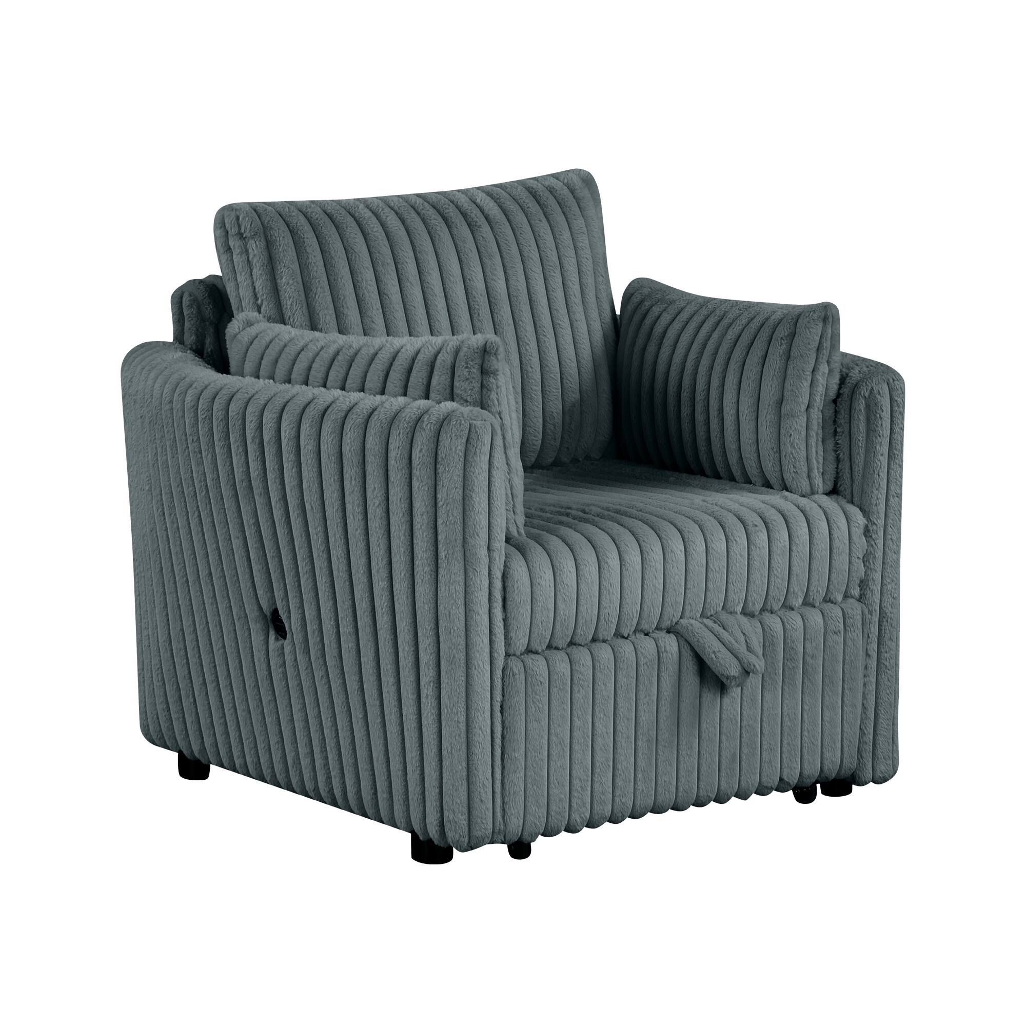 Back. Aukfa - Pull Out Sofa Bed with 2 Pillows, Single Sofa Chair with USB Ports, Pillow Back - Dark Gray.