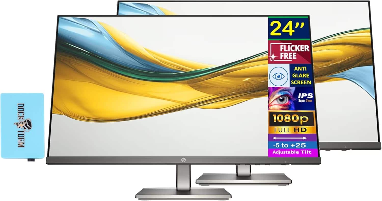 HP - 24" FHD IPS Monitor, Anti Glare, Flicker Free, VESA Mount (100 x 100mm), VGA, HDMI & DKZ Hub, Color 2 Pack - Black/Gray