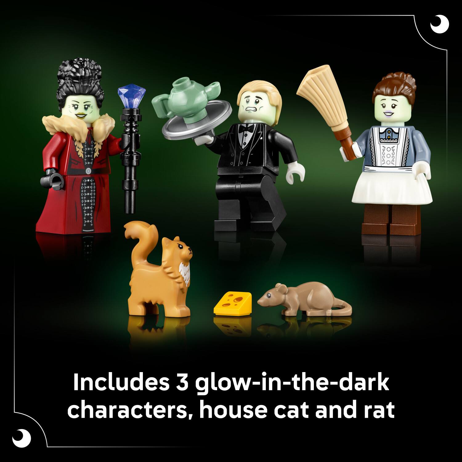 Includes 3 glow-in-the-dark characters, house cat and rat