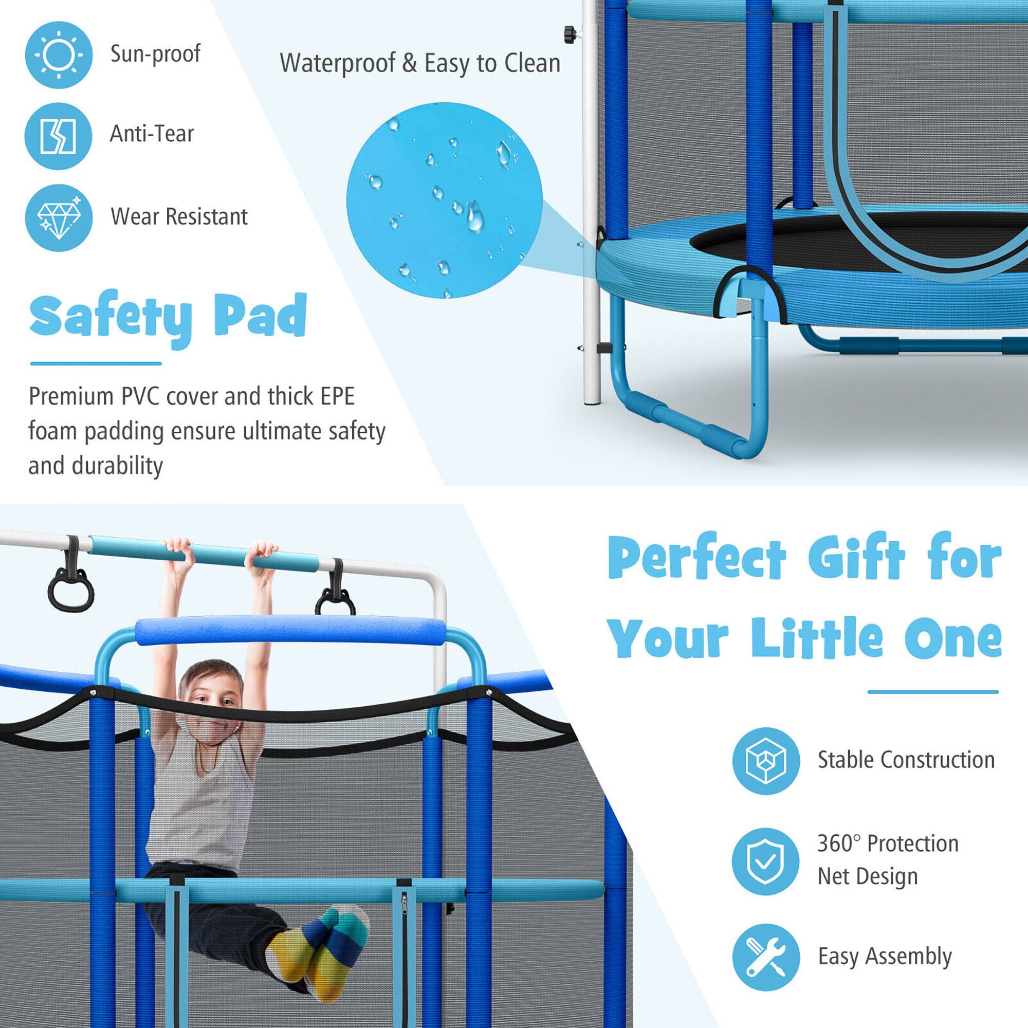 - Sun-proof
- Waterproof & Easy to Clean
- Anti-Tear
- Wear Resistant

**Safety Pad**

Premium PVC cover and thick EPE foam padding ensure ultimate safety and durability

**Perfect Gift for Your Little One**

- Stable Construction
- 360° Protection Net Design
- Easy Assembly