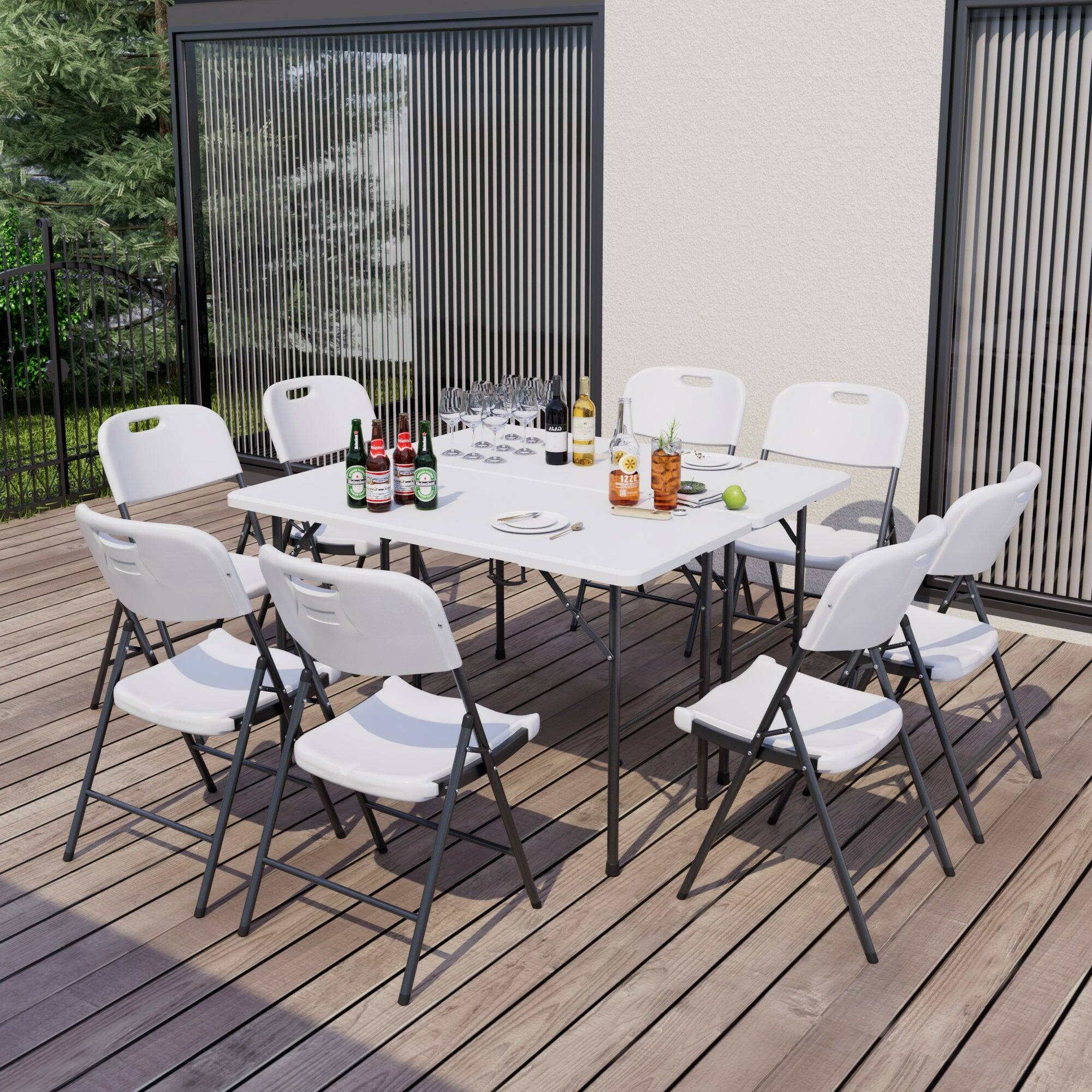 Alt View 1. Vecelo - Portable Folding Card Table and Chairs Set for 4 – HDPE Space Saving Folding Table for Indoor Outdoor Events - White.