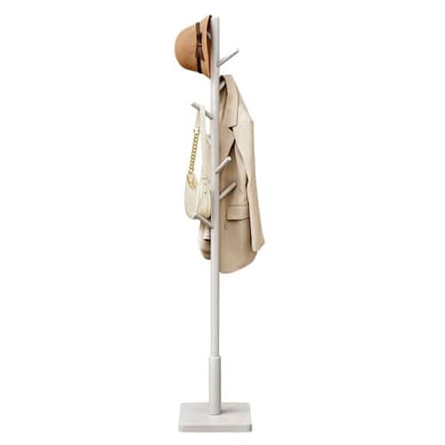 SlickBlue - Modern Solid Wood Hall Tree Coat Rack with Hat Stand for Home Organization - Light Gray