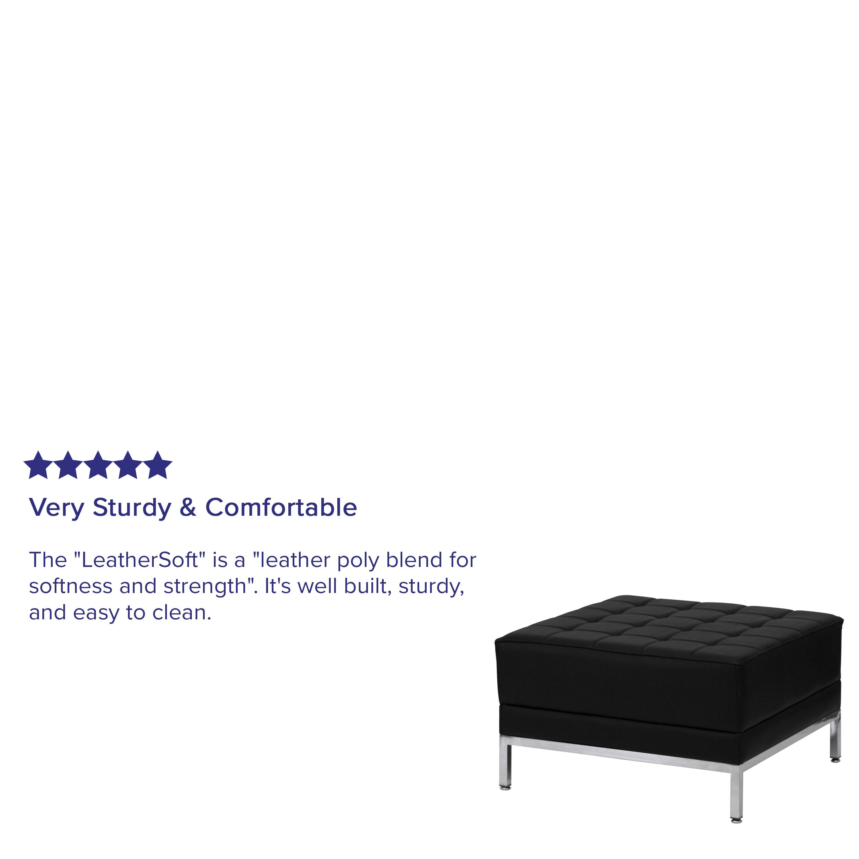 Very Sturdy & Comfortable

The "LeatherSoft" is a "leather poly blend for softness and strength". It's well built, sturdy, and easy to clean.