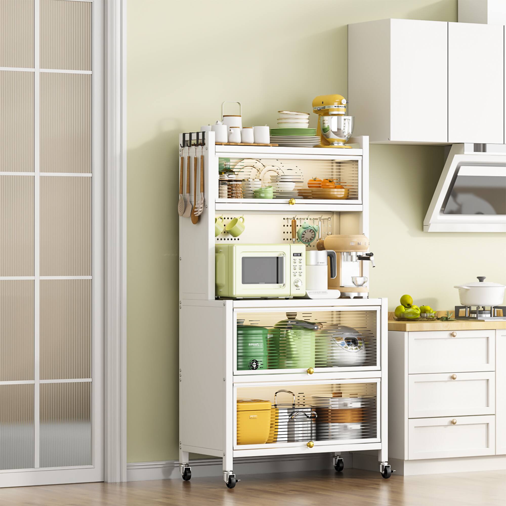 Left. Dexmalle - Dexmalle-Kitchen Storage Cabinet with Pegboard and Microwave Oven Shelf-White - White.