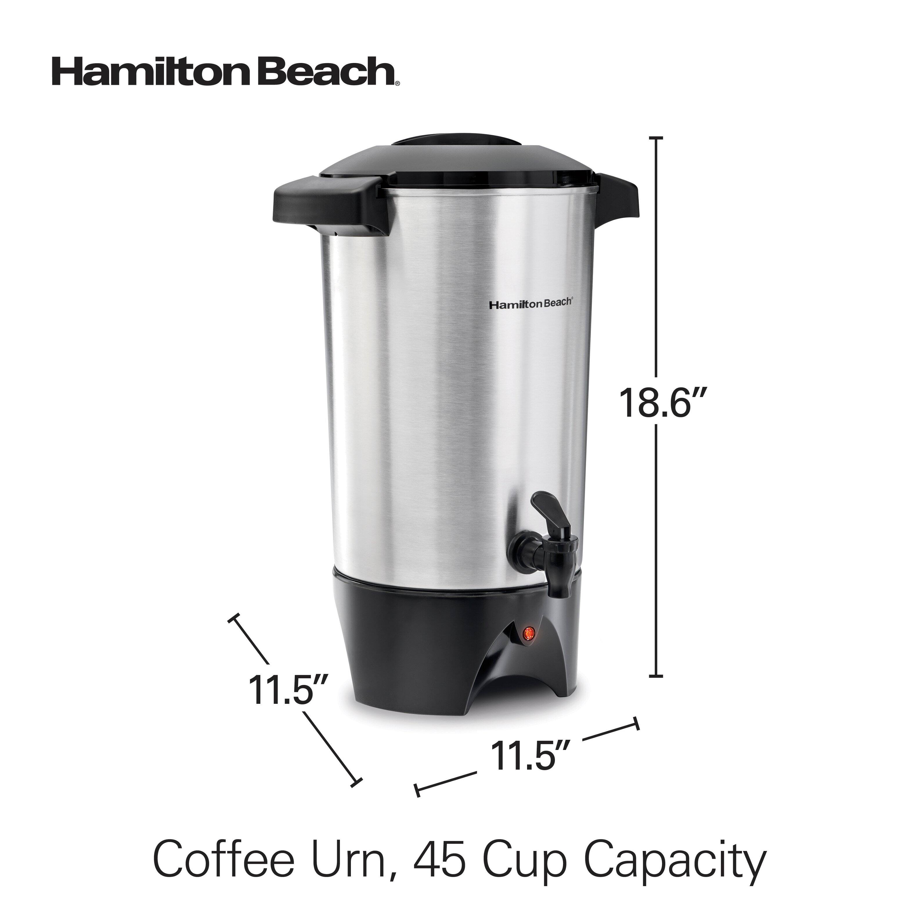 Hamilton Beach  
Coffee Urn, 45 Cup Capacity  
18.6" x 11.5" x 11.5"