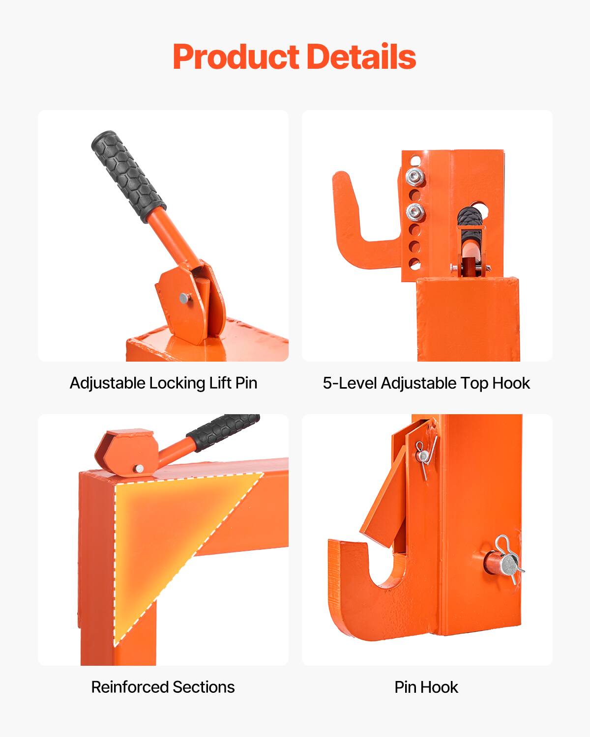 Product Details

- Adjustable Locking Lift Pin
- 5-Level Adjustable Top Hook
- Reinforced Sections
- Pin Hook