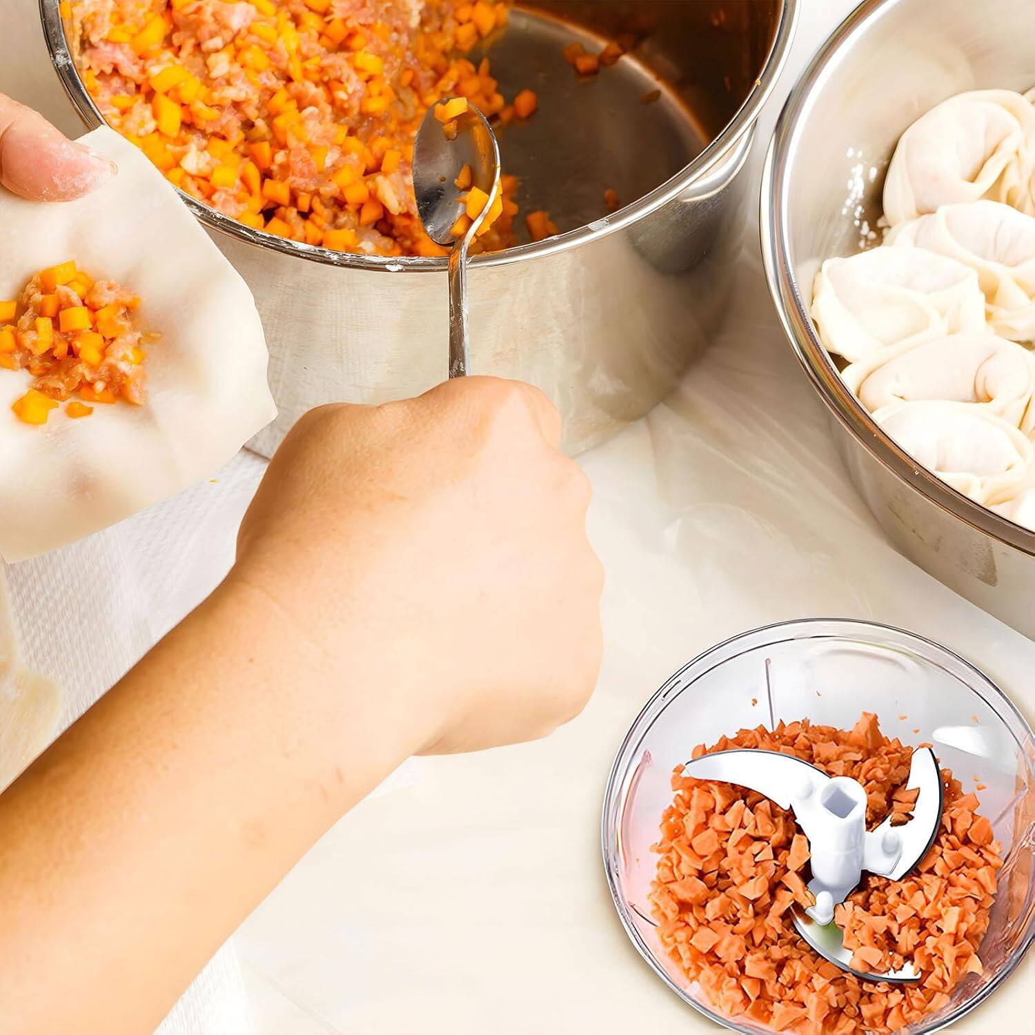 Left. Giantpower - Hand Pull String Garlic Mincer Onion Cutter Vegetable Chopper - Black/Blue - Black/Blue.