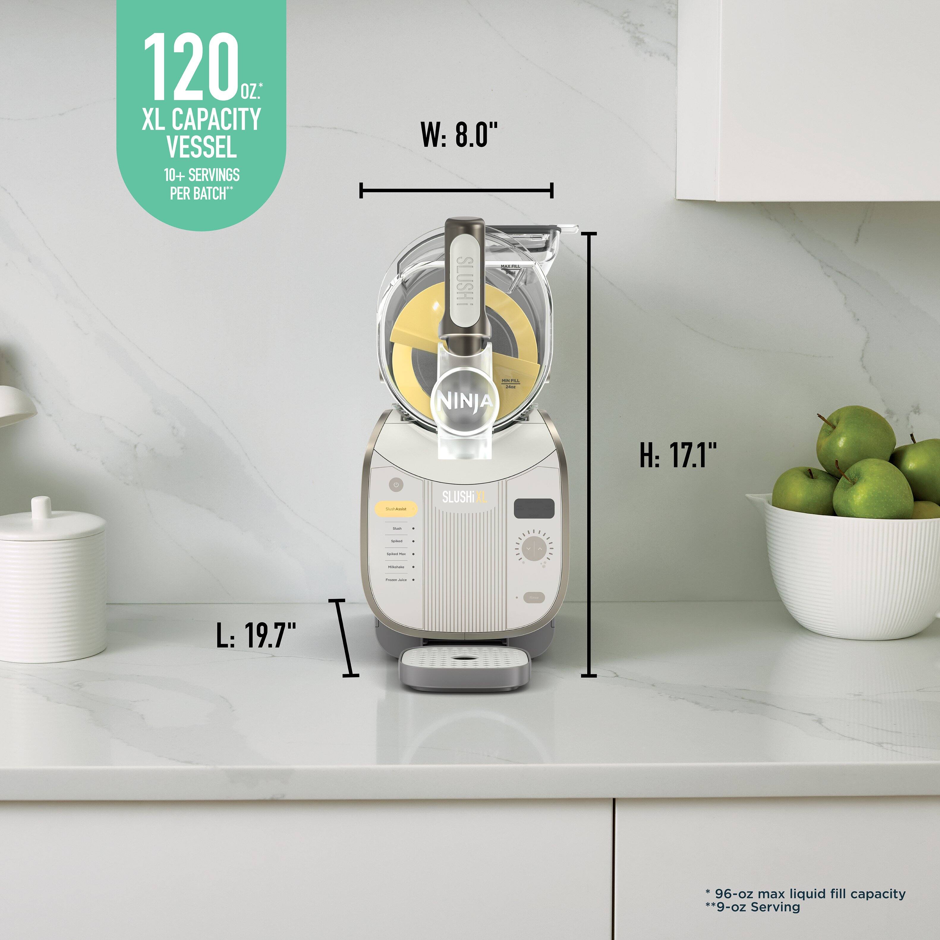 120 OZ. XL CAPACITY VESSEL  
10+ SERVINGS PER BATCH

W: 8.0"  
H: 17.1"  
L: 19.7"

*96-oz max liquid fill capacity  
**9-oz Serving