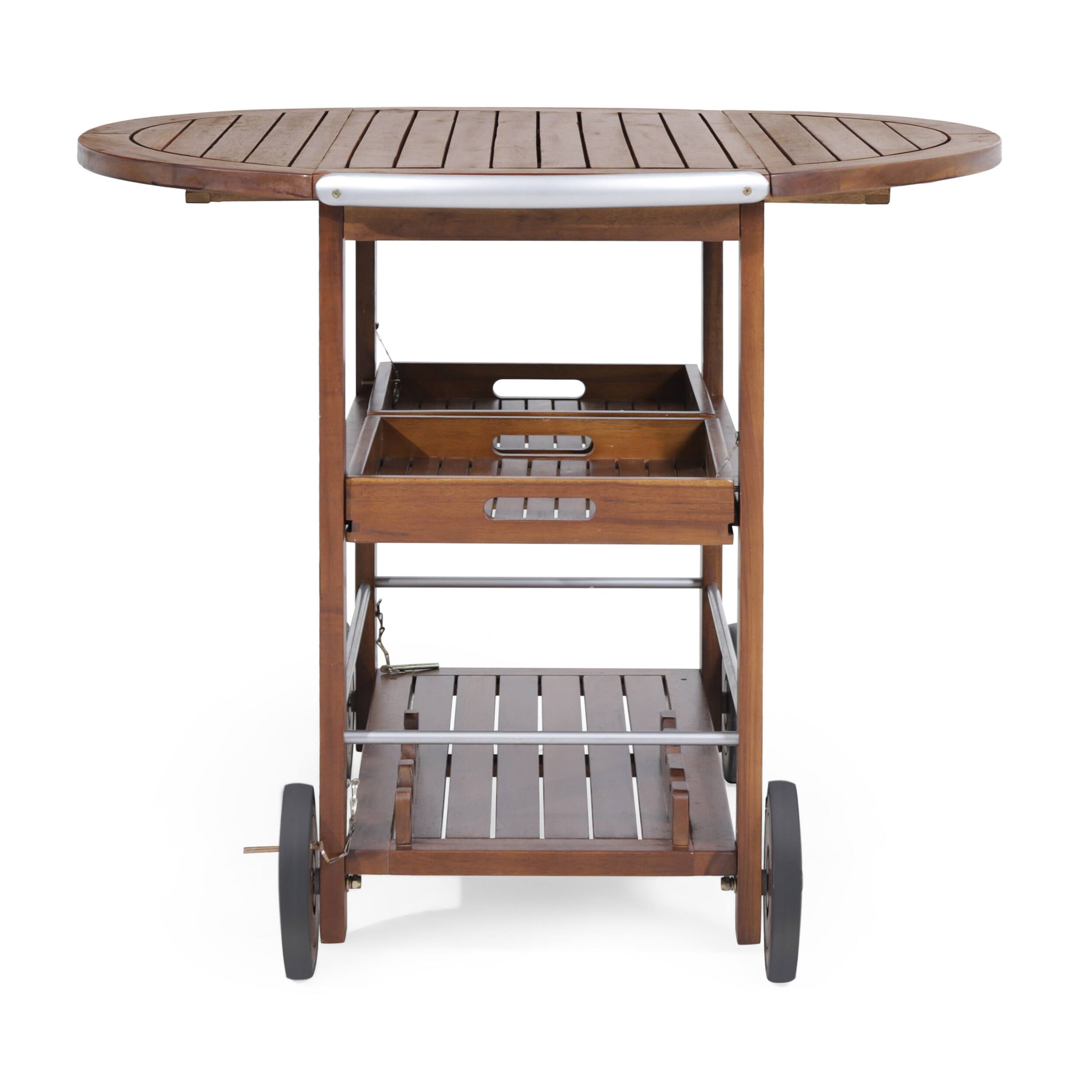 Angle. APRILSOUL - Adjustable Wood Aluminum Bar Cart Wine Storage Removable Trays Modern Industrial - Oak+Silver.