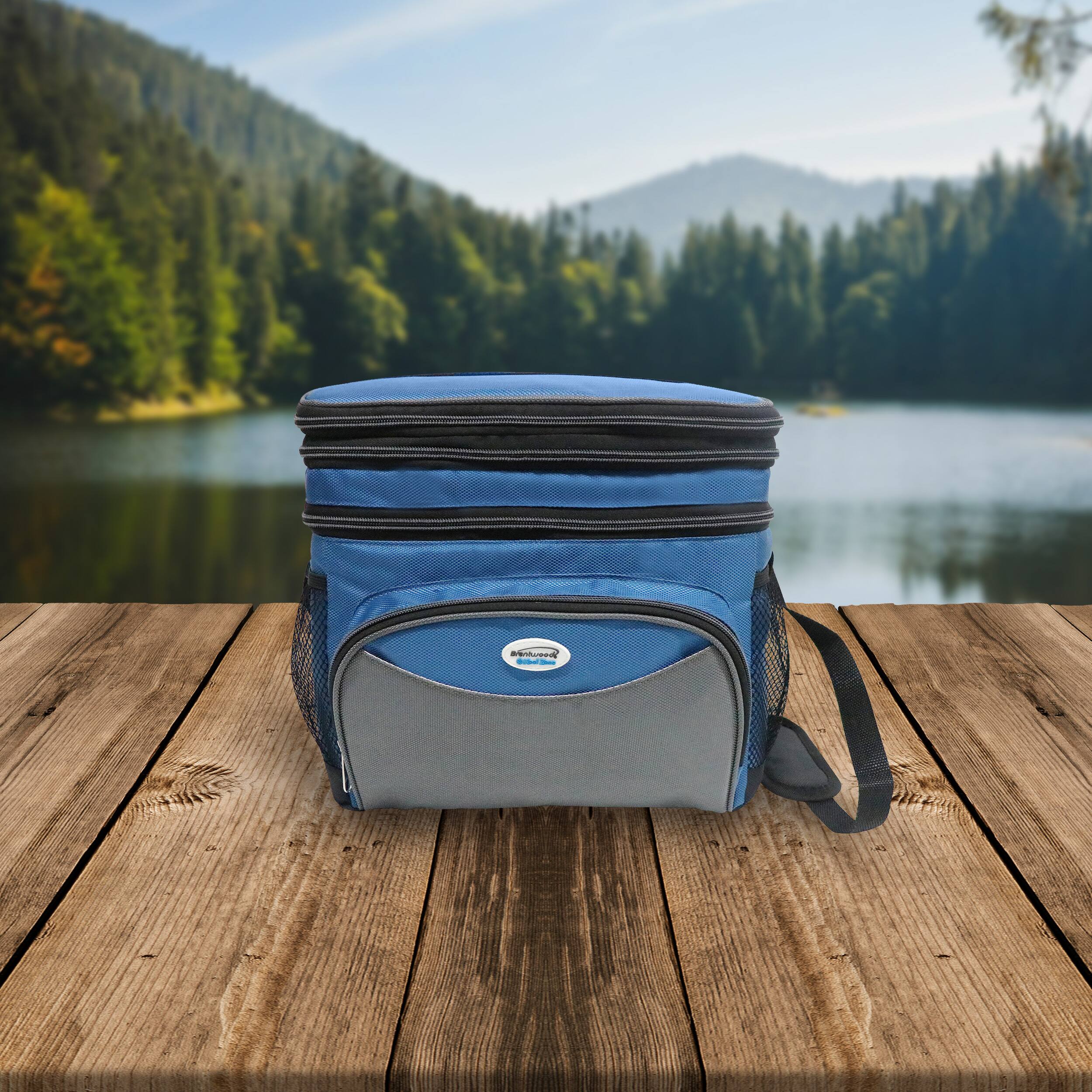 Angle. Brentwood - Brentwood Kool Zone 6 Can Insulated Cooler Bag with Hard Liner - Blue and Gray.