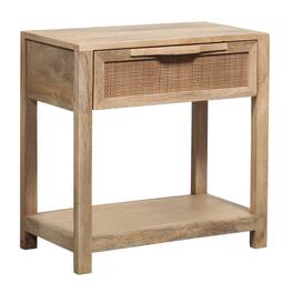 Manhattan Lane - Rosette 22 Inch Accent Side Table, Rattan Front Drawer, Open Shelf, Mango Wood Frame - Brown
