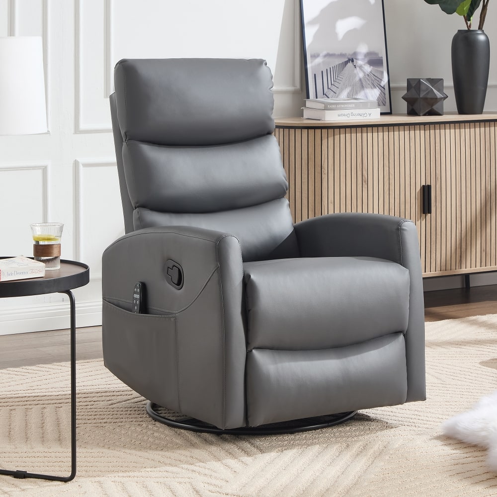 Ropilly - Grey Massage Recliner Chair 360 Degree Swivel Rocker - Gray